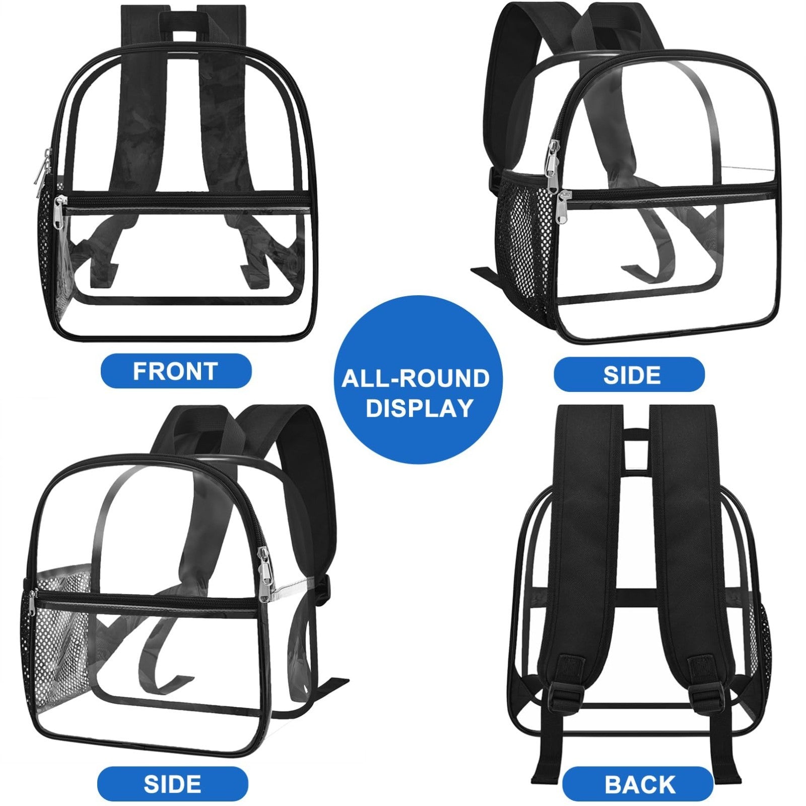 Clear Stadium Approved Backpack - Transparent 12"x6"x11" for Concerts & Events,7