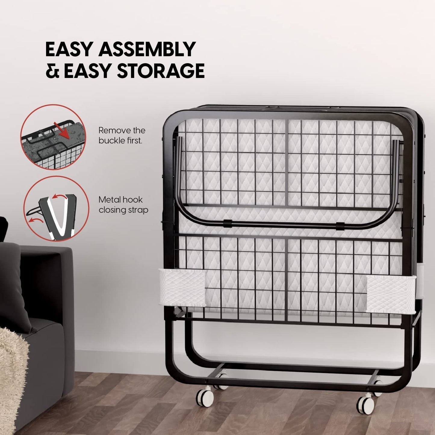 Portable Folding Bed with 5" Memory Foam Mattress   Space Saving Rollaway Cot 753