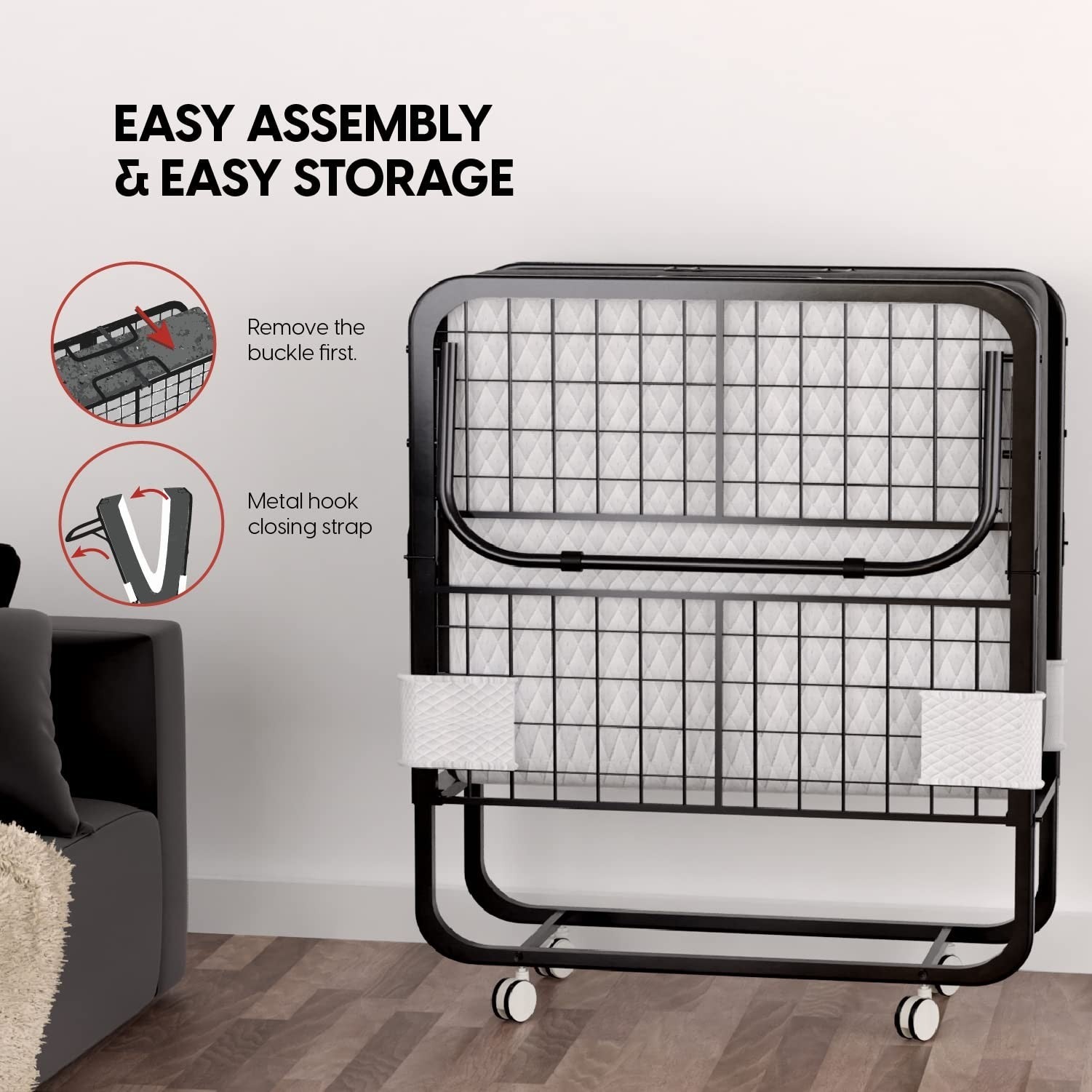 Portable Folding Bed with 5" Memory Foam Mattress   Space Saving Rollaway Cot 753