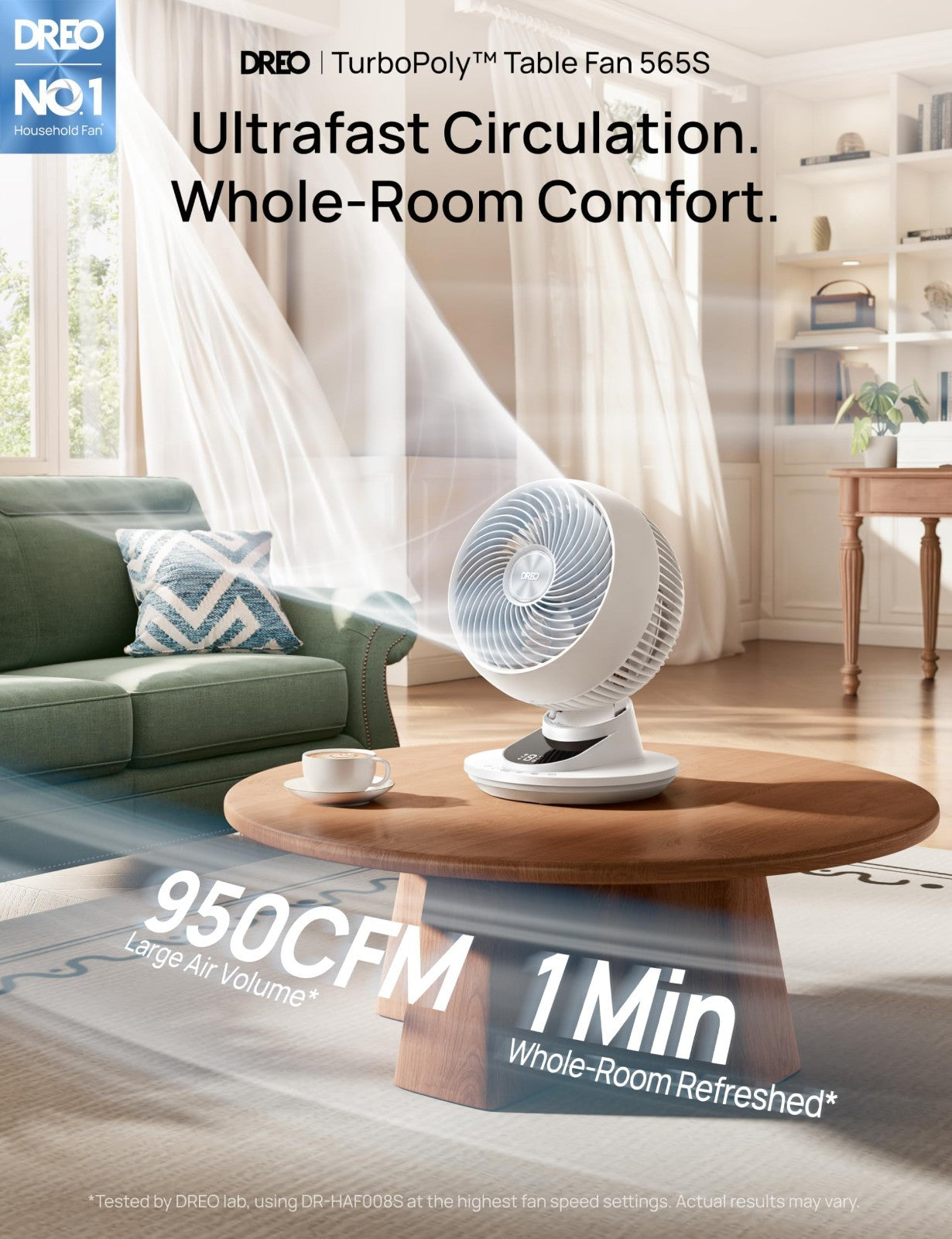 Powerful 12" Smart Fan with 85ft Airflow, Quiet 20dB, Oscillating, App/Voice Con1