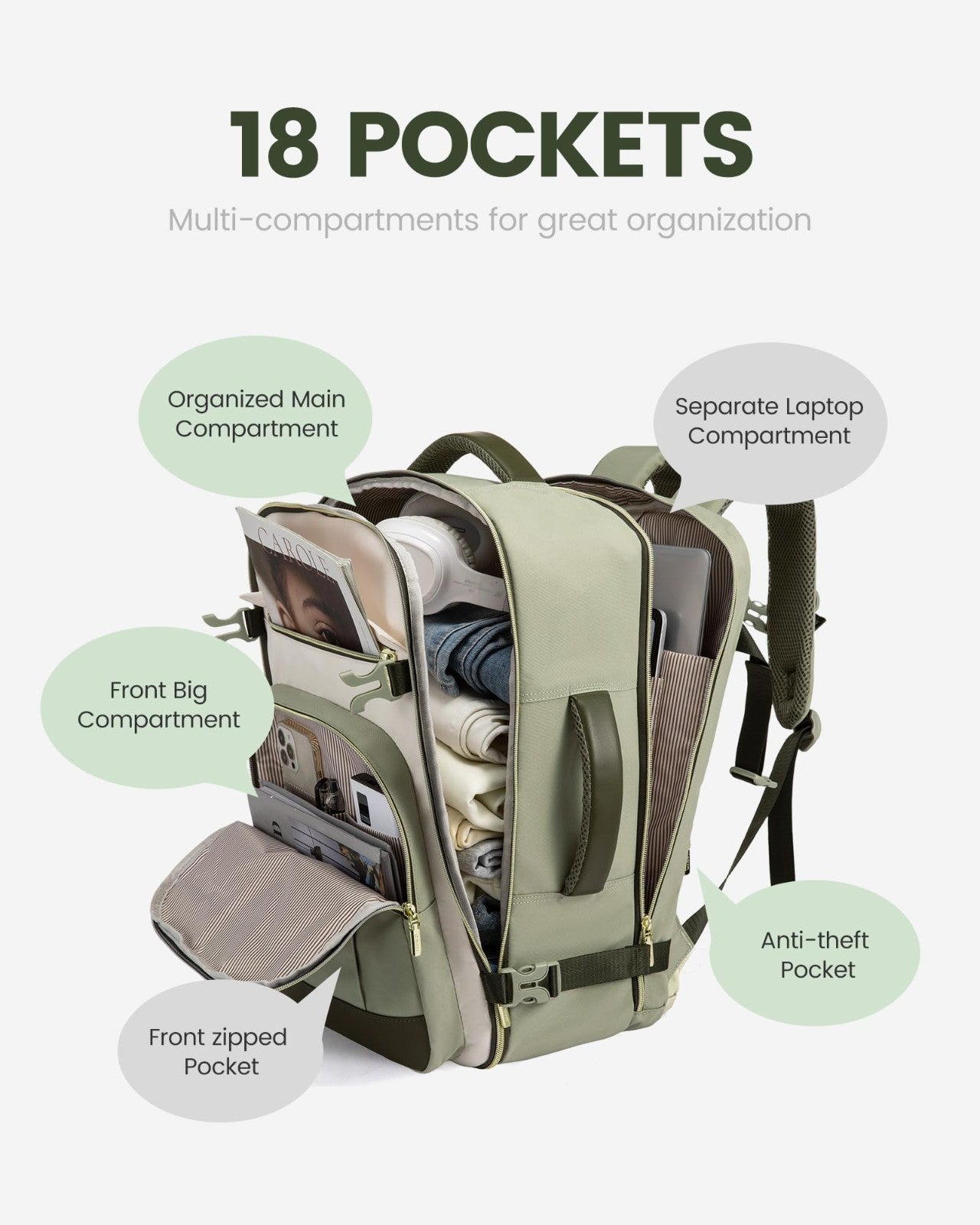 40L Travel Backpack for Men & Women - 17.3 Inch Carry-On, Durable with 3 Packing4