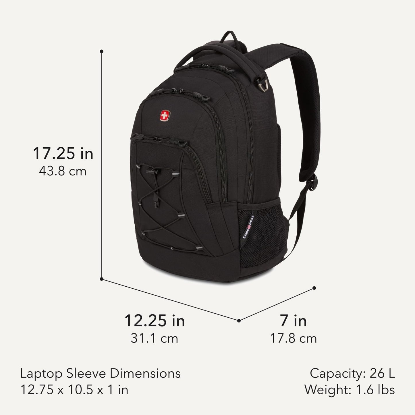 Durable Bungee Core Laptop Backpack for 13 Inch Laptops, Airflow Back Panel, 26L2
