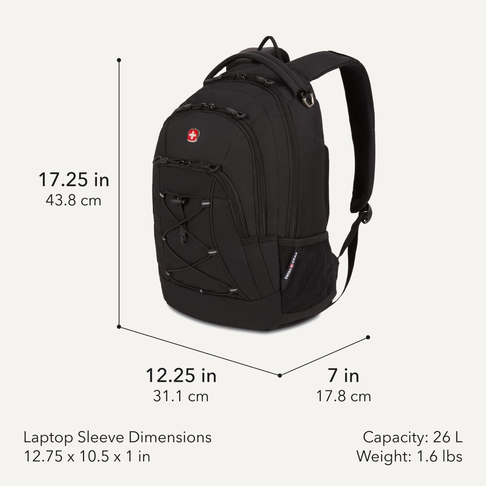 Durable Bungee Core Laptop Backpack for 13 Inch Laptops, Airflow Back Panel, 26L2