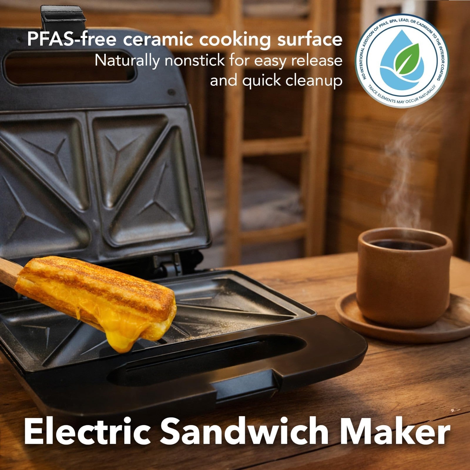 Electric Sandwich Maker - Non-Stick Plates, Cool Touch Handle, Easy Clean, Ideal4
