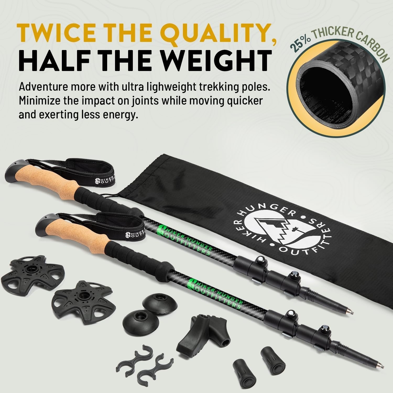 Lightweight Carbon Fiber Trekking Poles - Collapsible Hiking Sticks with Cork Gr2