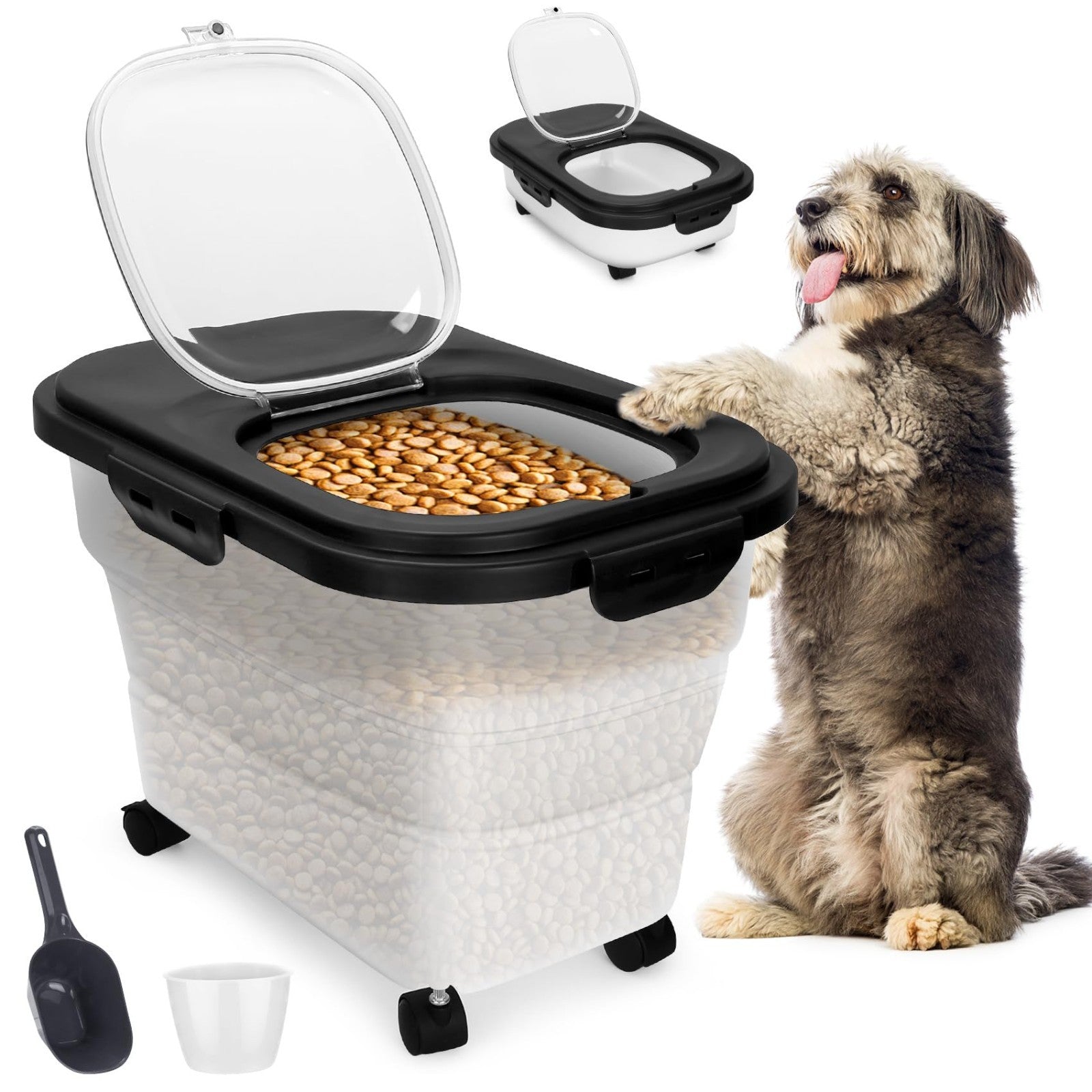 Collapsible Dog Food Storage Container 17 20 lb with Wheels, Airtight Lid & Scoo1