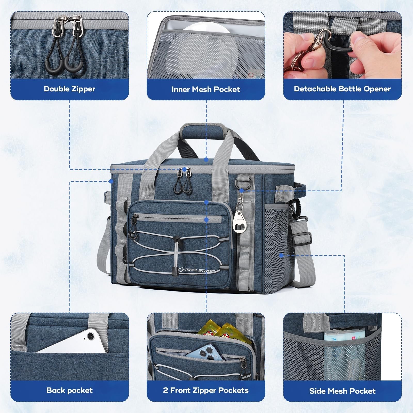 30/40 Can Soft Cooler Bag - Leakproof Insulated Ice Chest for Camping, Beach, Hi2