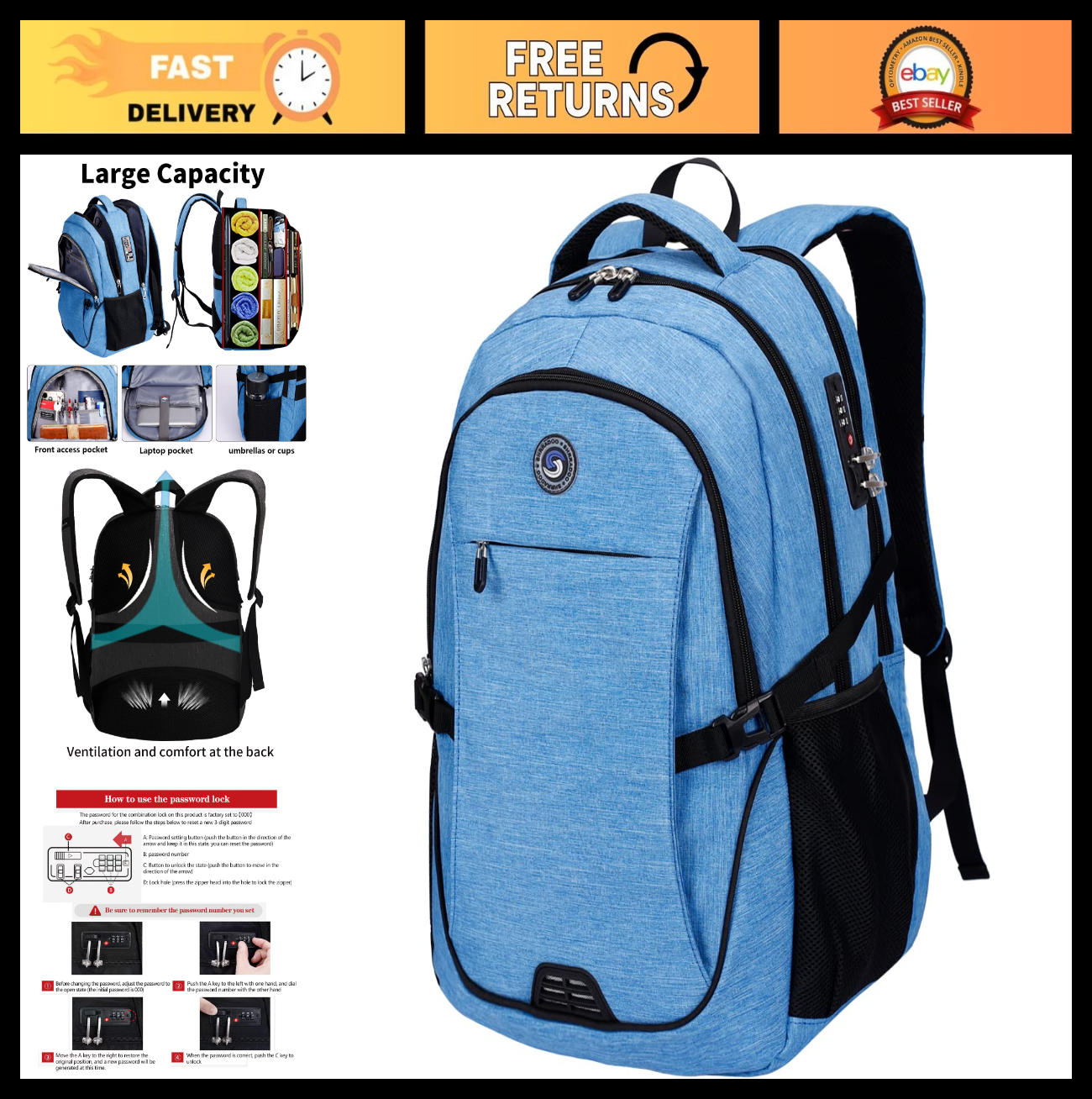 Travel Laptop Backpack for Men & Women, College School Bag, Durable & Stylish0