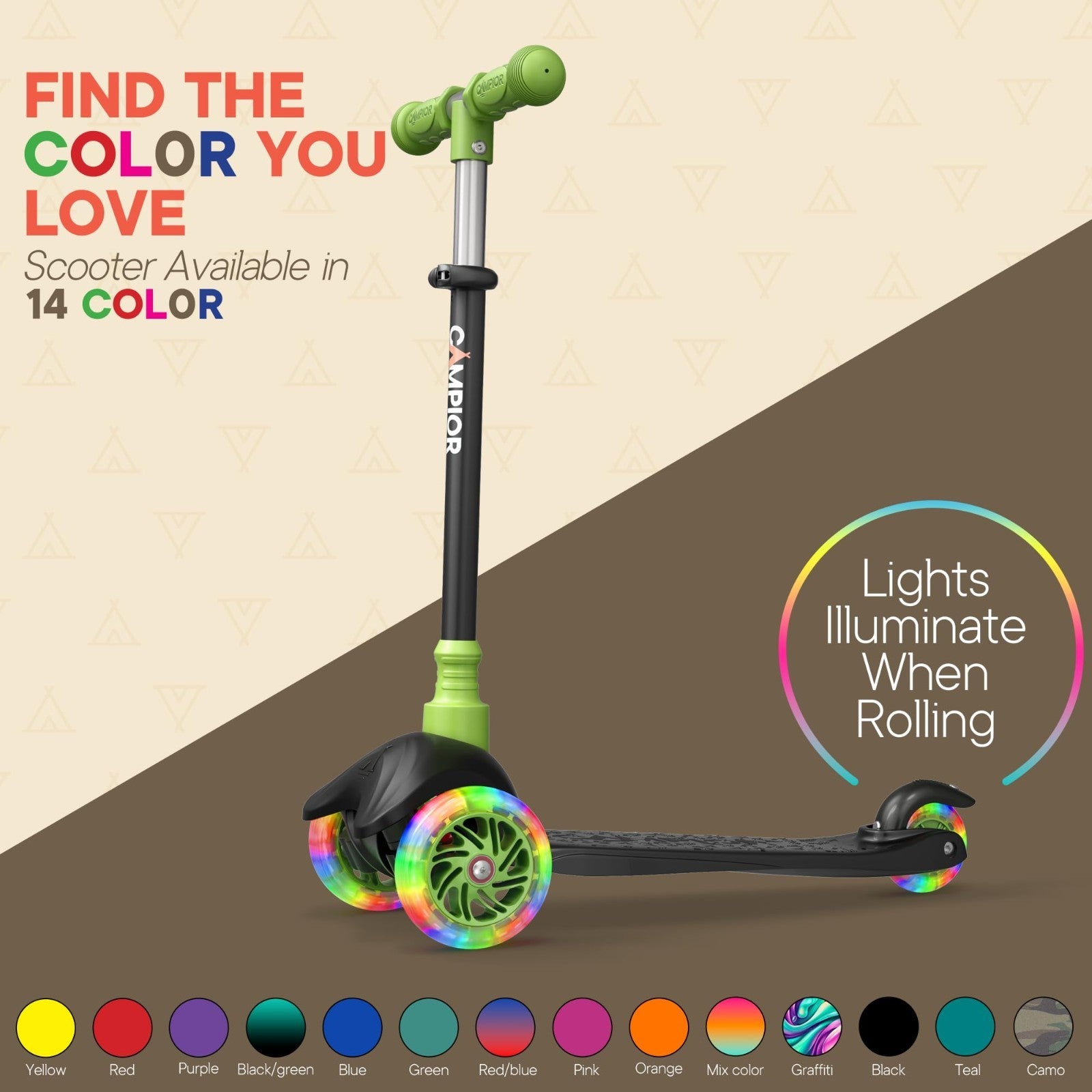 Mini 3-Wheel Scooter for Kids - Lean-to-Steer, LED Light-Up Wheels, Adjustable H6