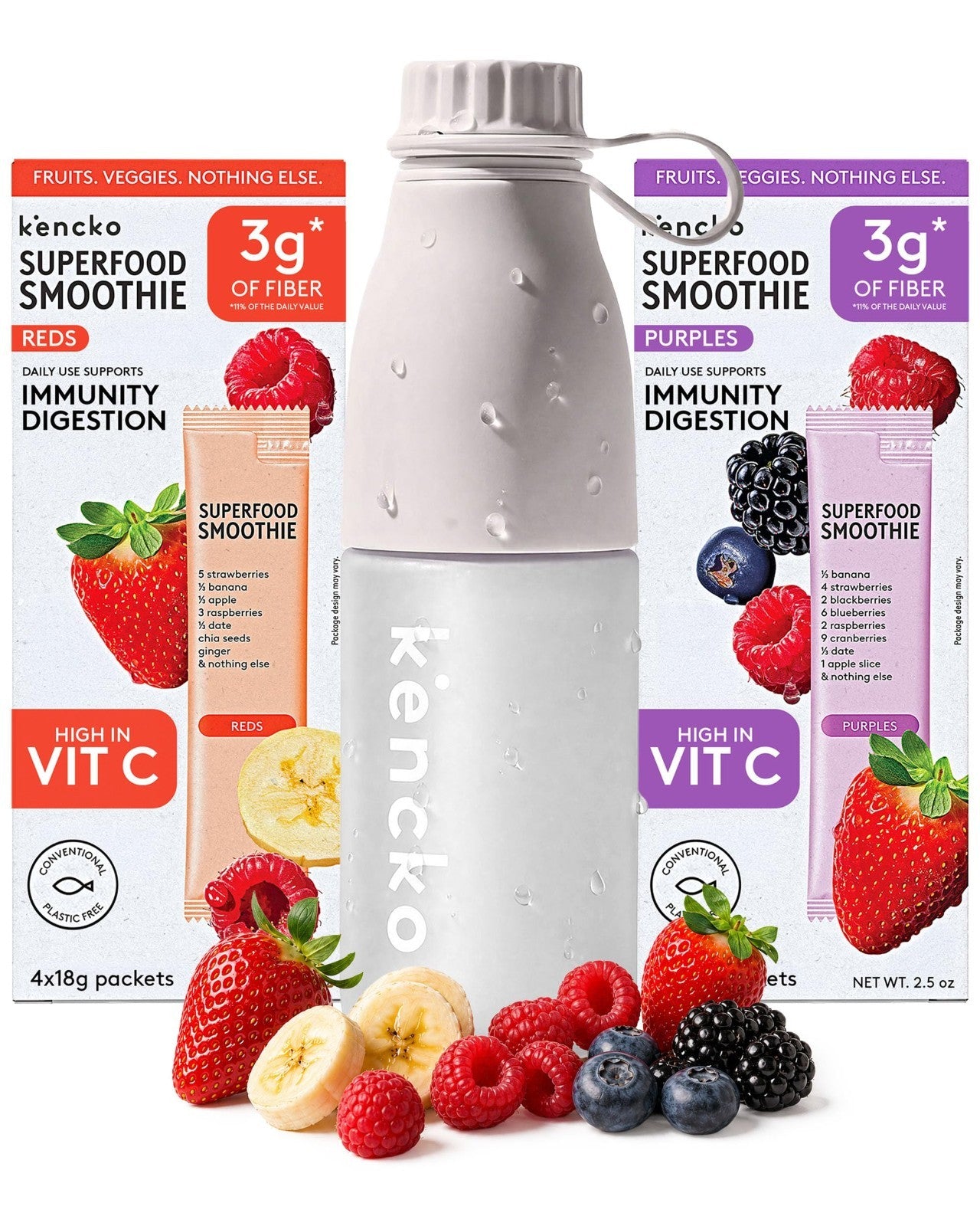 Instant Smoothie Powder Mix Starter Kit - 8 Packets, Reusable Bottle, Vegan Supe1