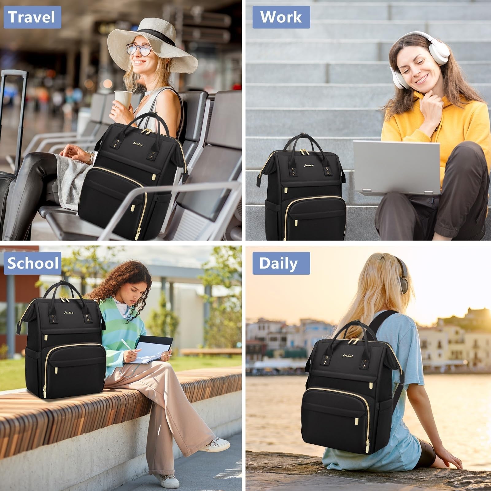 Waterproof 15.6" Laptop Backpack for Women   Business, College, Travel, Casual D5
