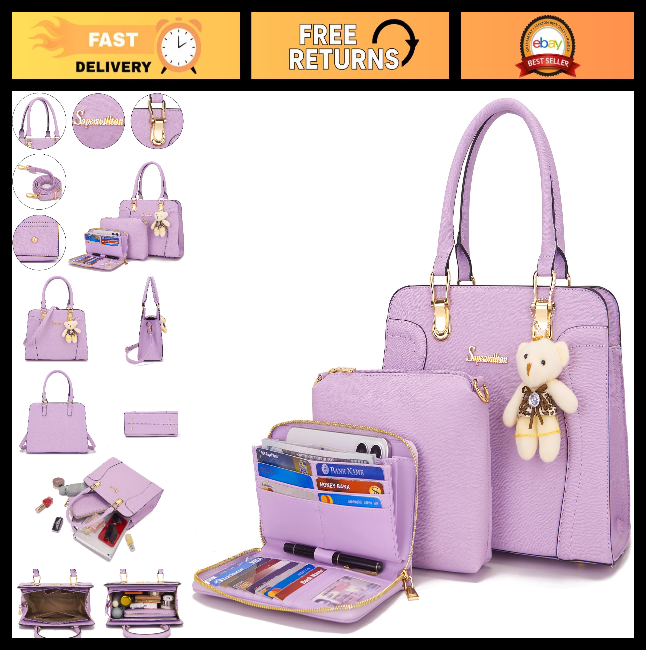 Stylish 3-Piece Handbag Set for Women - Shoulder Bag, Satchel & Wallet Combo0