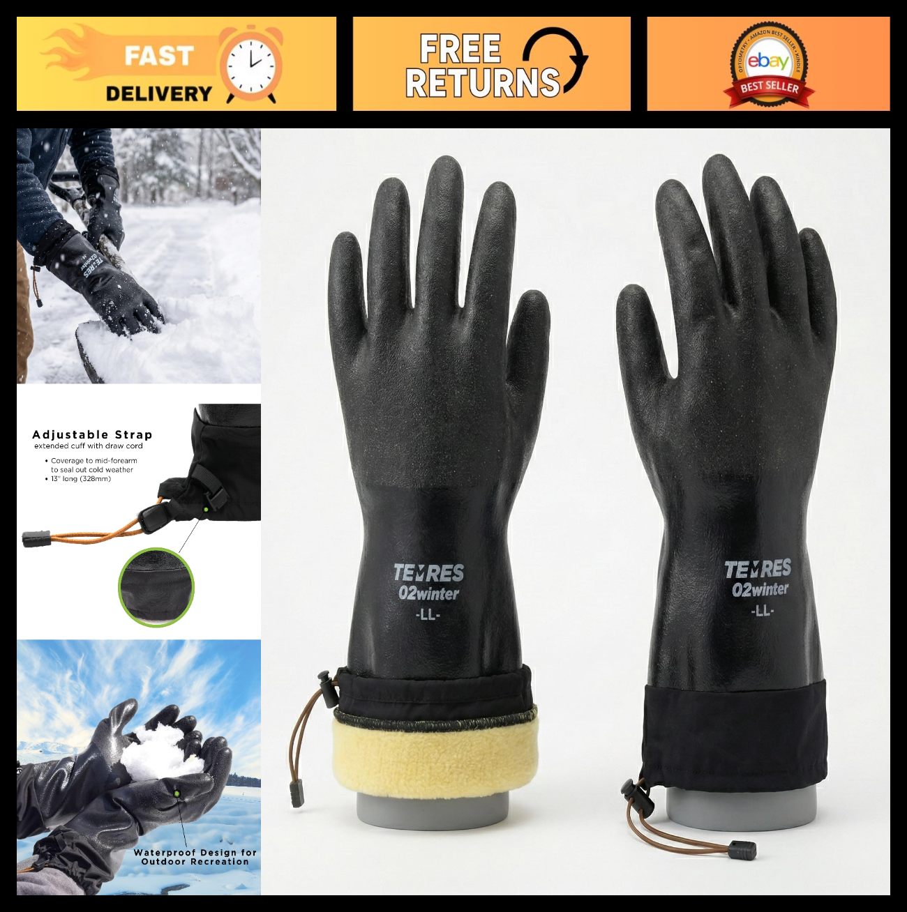 Waterproof Insulated Winter Work Gloves   Breathable, Thermal Fleece, Snow Cuff0