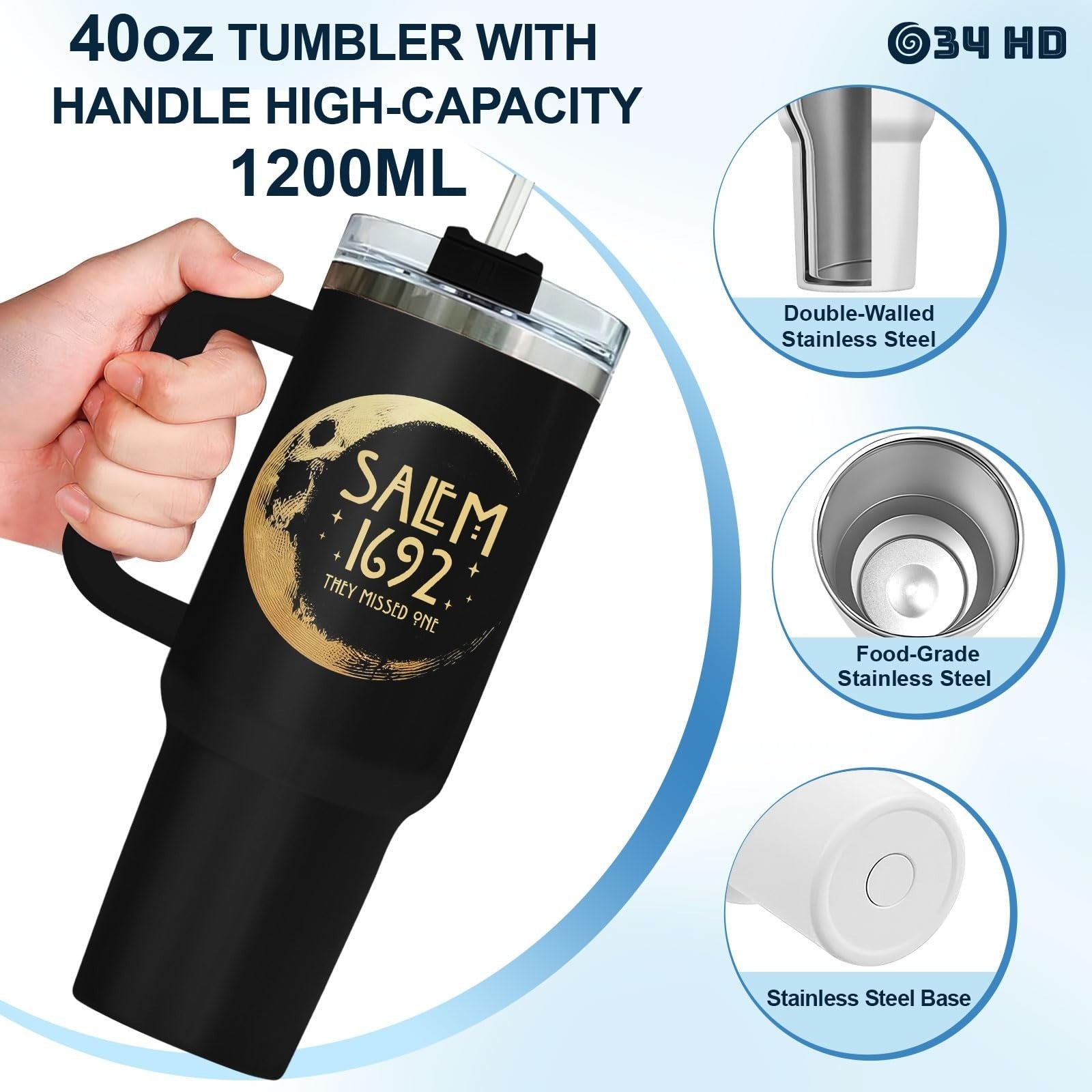 Spooky 40oz Tumbler with Handle & Straw   Insulated Cup for Halloween, Gifts for8