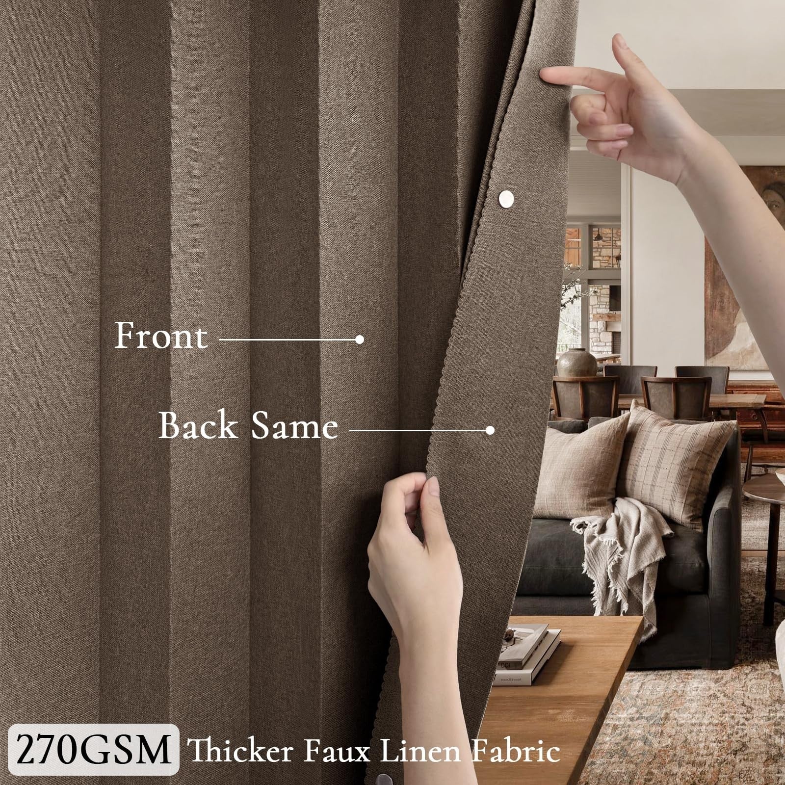 100% Blackout Magnetic Accordion Door Curtain   80" Length, Brown, Single Panel,3