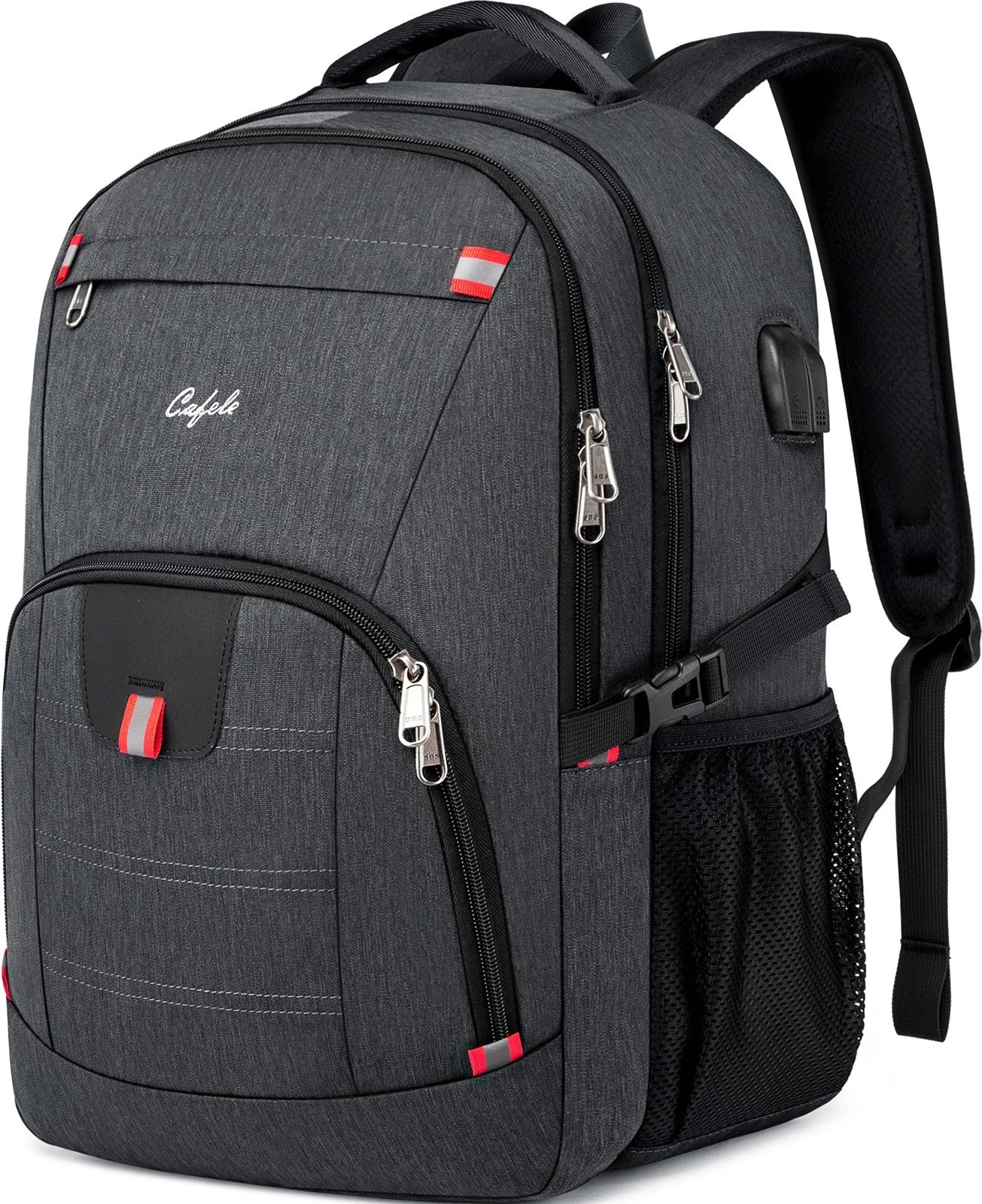 Waterproof 17" Laptop Backpack, Large Travel Bookbag with USB Charging Port, Gre1