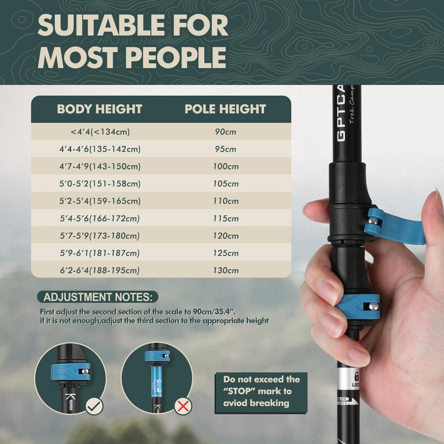 Collapsible Trekking Poles - Lightweight Adjustable Hiking Sticks, 2pc EVA Grips4
