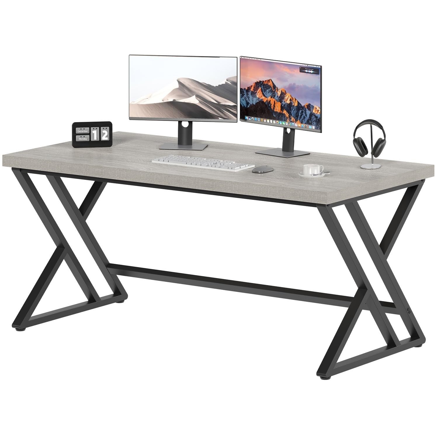 47 Inch Industrial Grey Computer Desk - Modern Wooden Home Office Writing Table3
