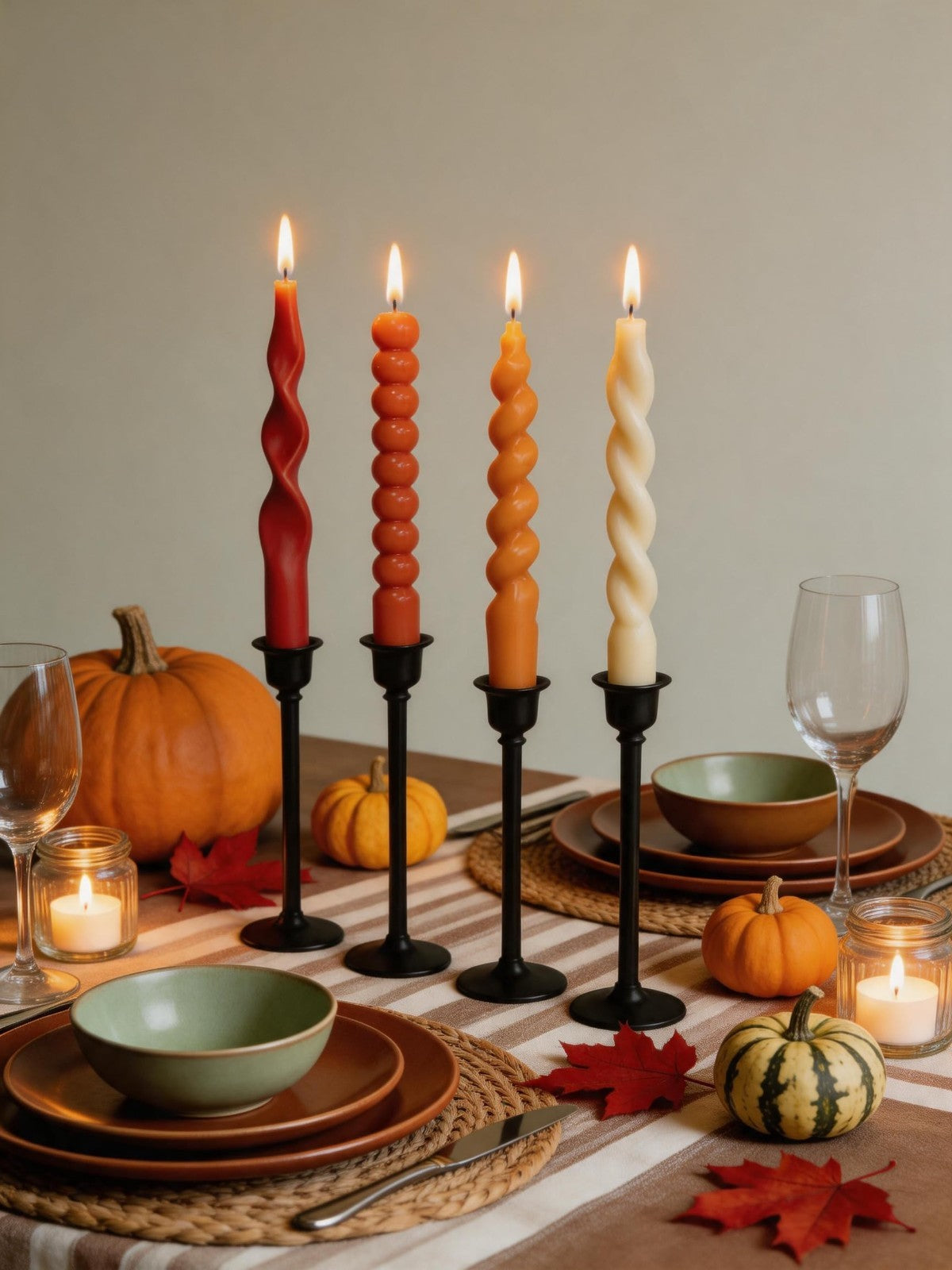 Orange Spiral Taper Candles - Unscented Twisted Candle Sticks for Dinner & Holid6