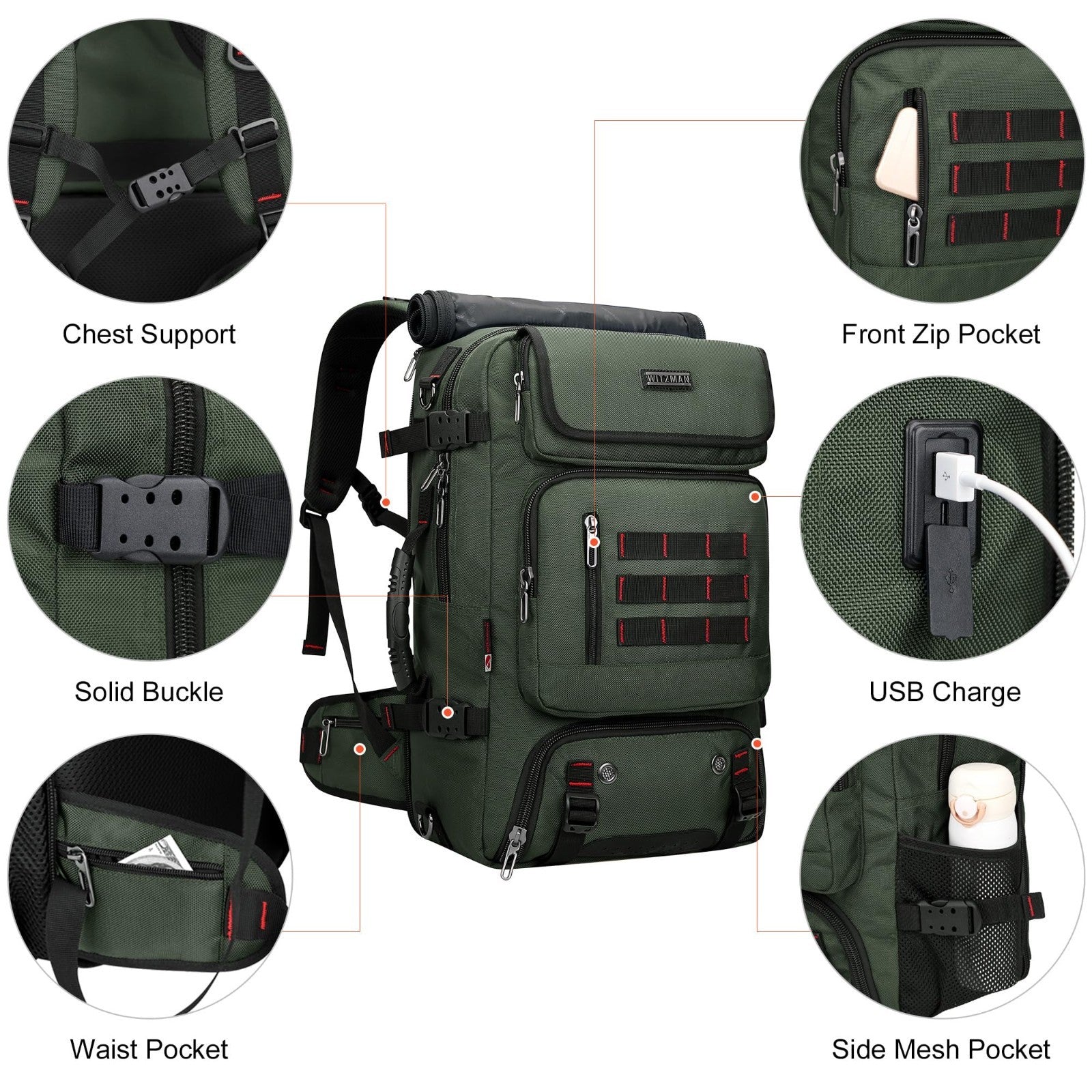 Travel Backpack for Men, Airline Approved Carry On, Fits 16" Laptop, Durable & S8