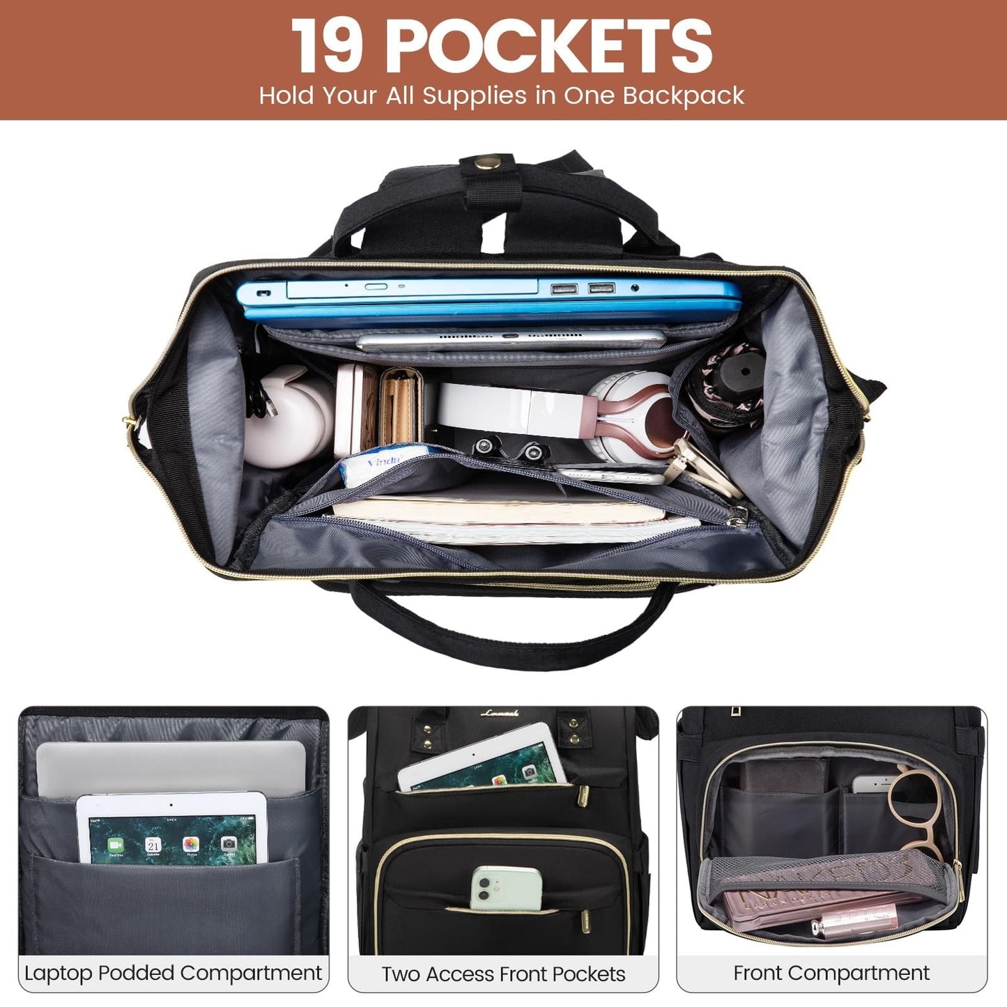 Stylish 15.6" Laptop Backpack for Women, Waterproof Travel Bag with USB Port, Id2