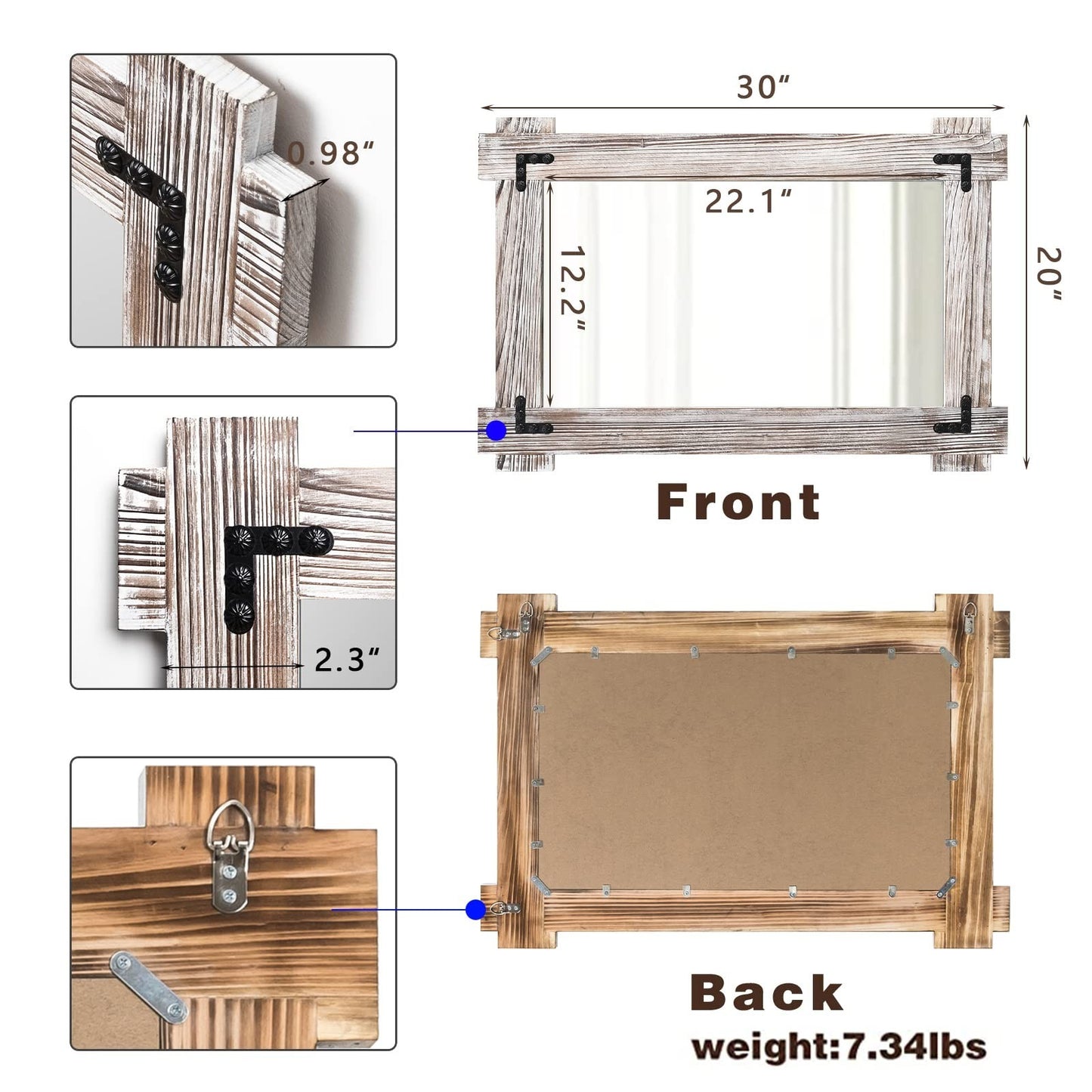 30x20 Inch White Farmhouse Wall Mirror - Distressed Wood Framed Vanity Decor1