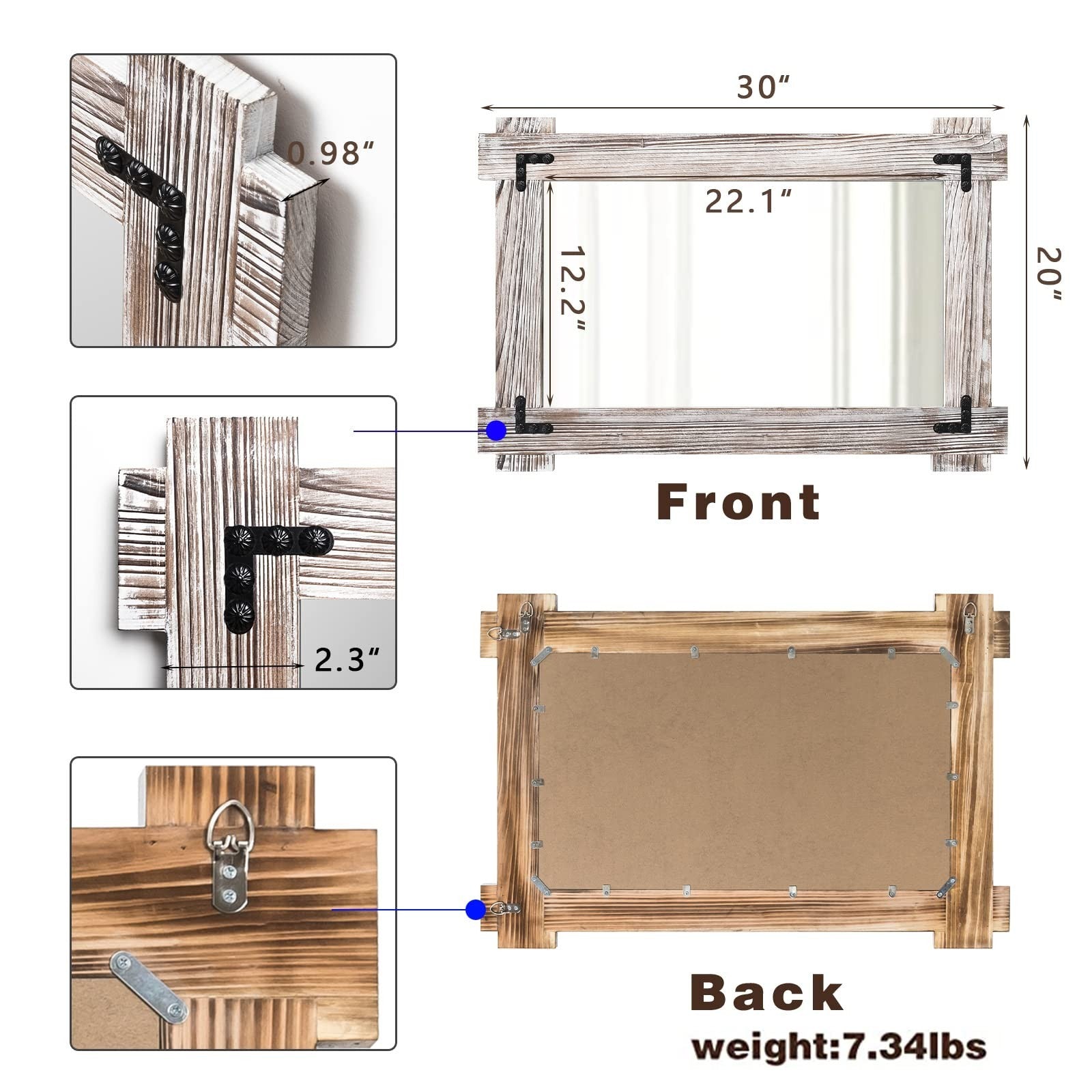 30x20 Inch White Farmhouse Wall Mirror - Distressed Wood Framed Vanity Decor1