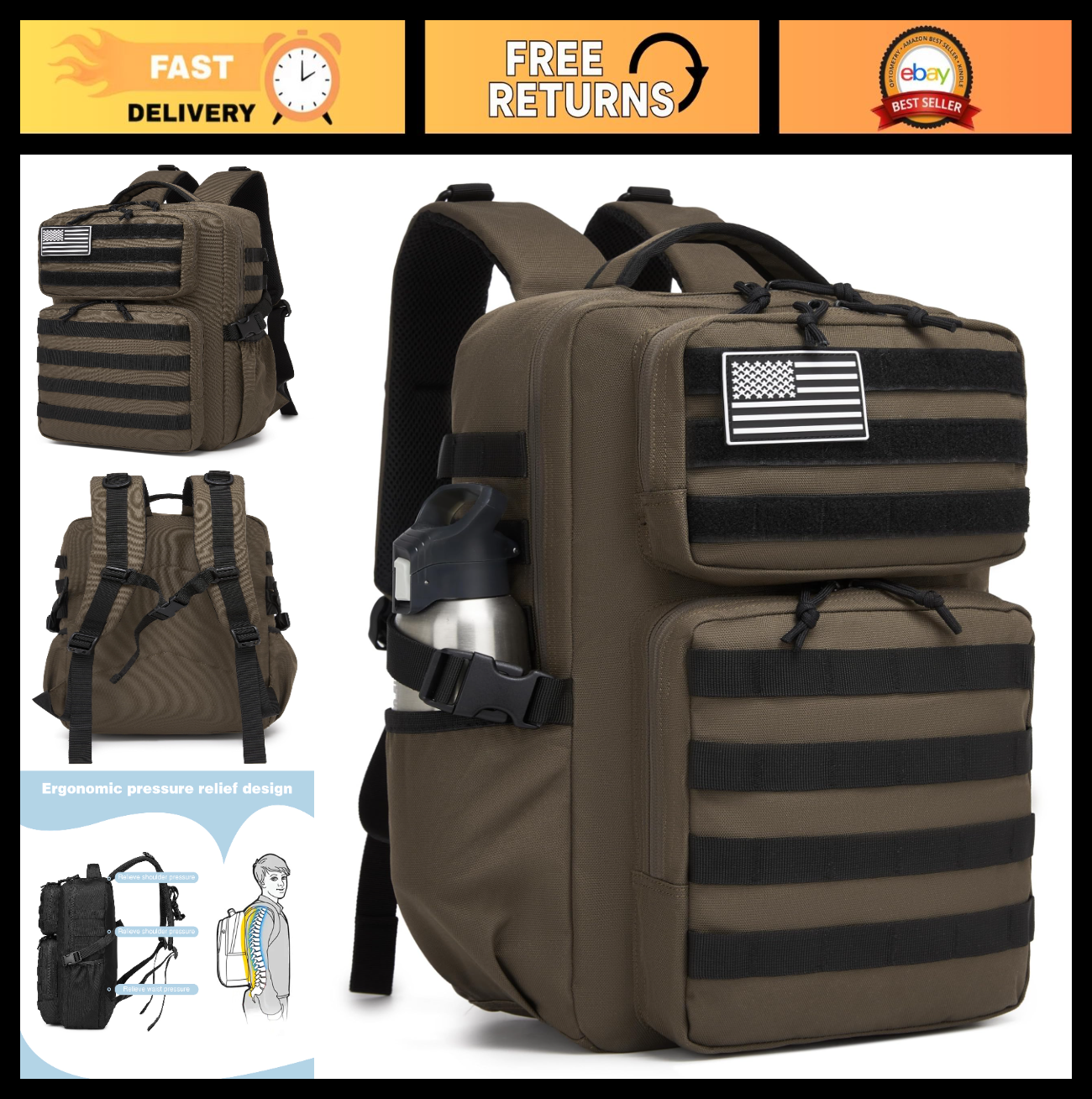 Waterproof Military Tactical Backpack   3 Day Assault Molle Daypack with Bottle0
