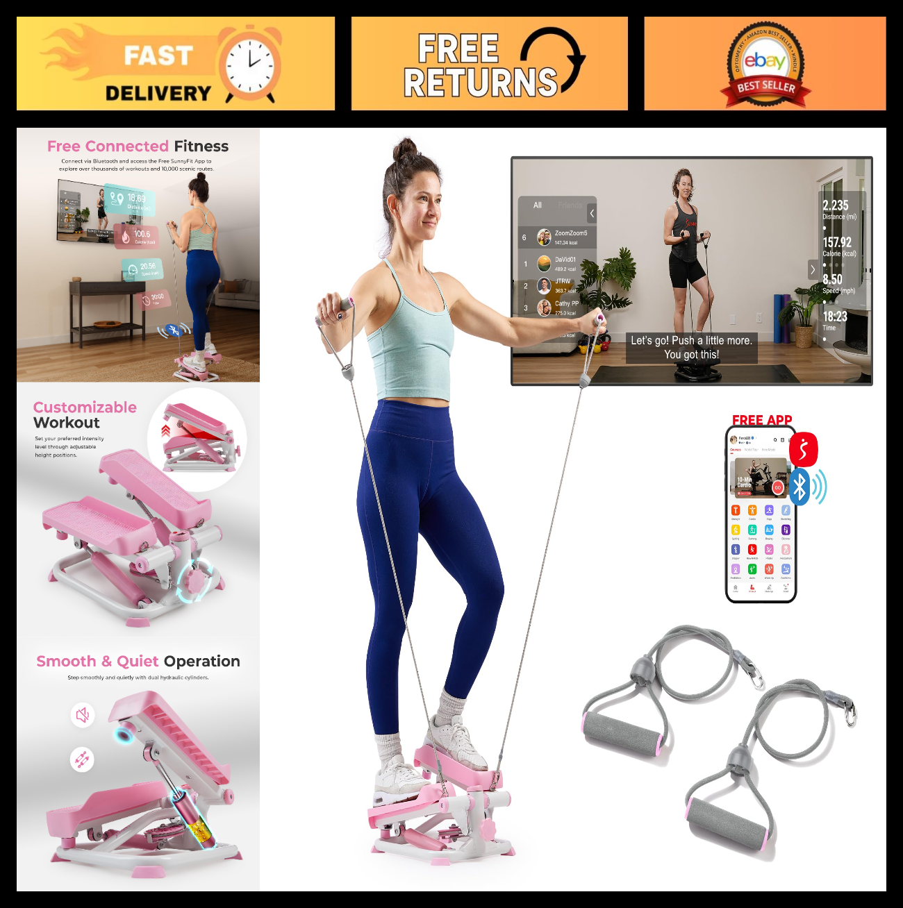 Mini Stair Stepper with Resistance Bands for Home Gym | Full Body Cardio, Adjust0