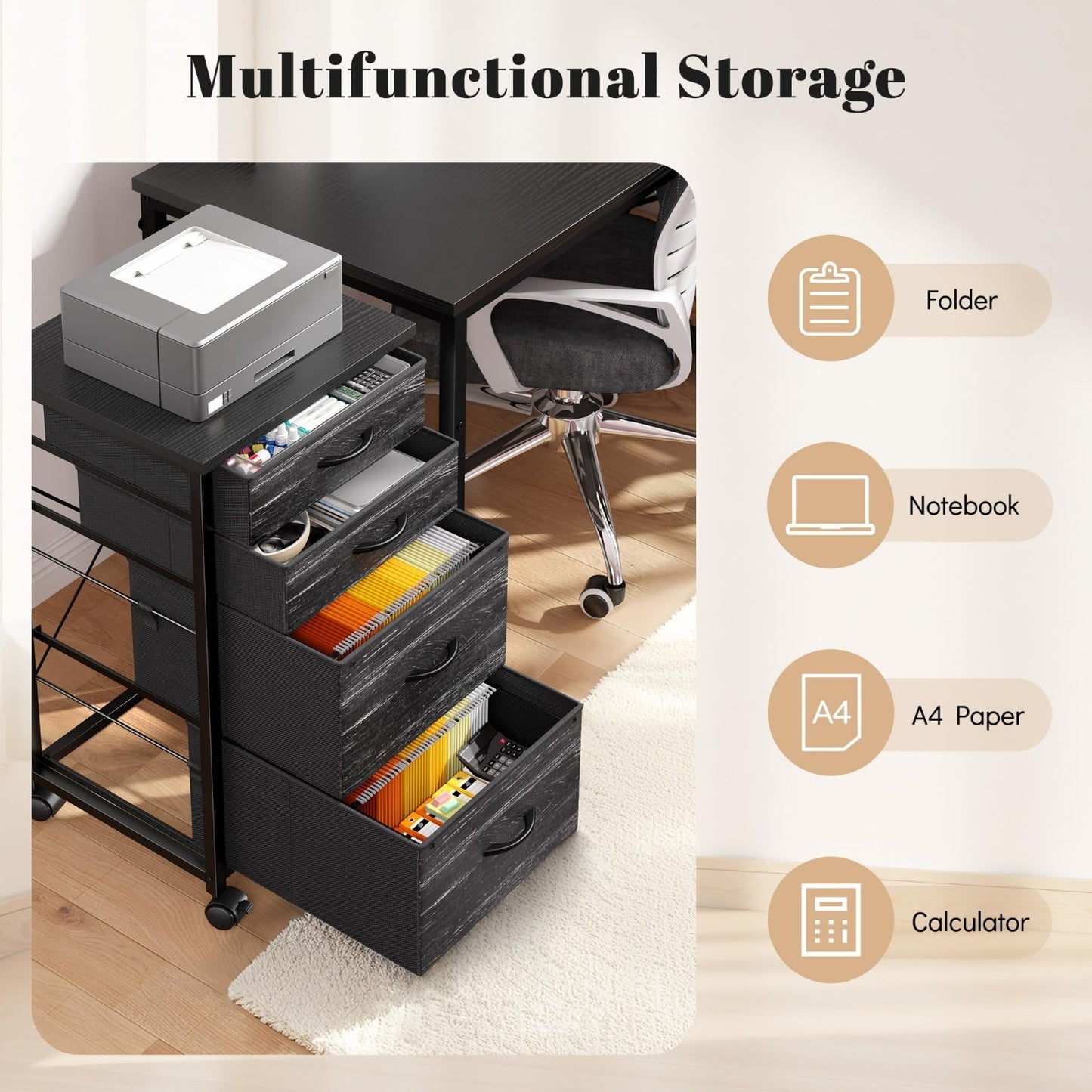 4 Drawer Rolling File Cabinet for A4 Letter Size   Mobile Printer Stand, Lockabl6