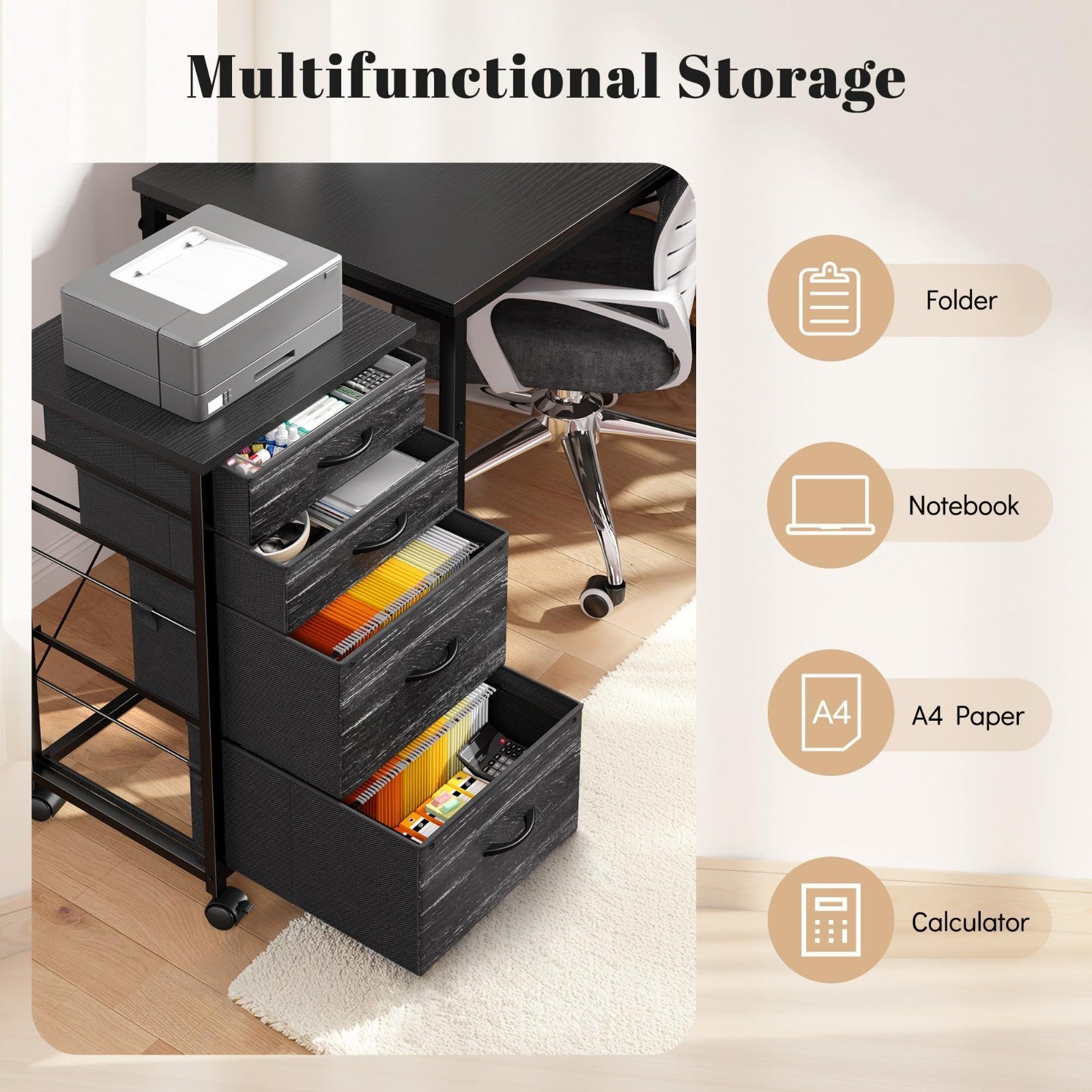 4 Drawer Rolling File Cabinet for A4 Letter Size   Mobile Printer Stand, Lockabl6