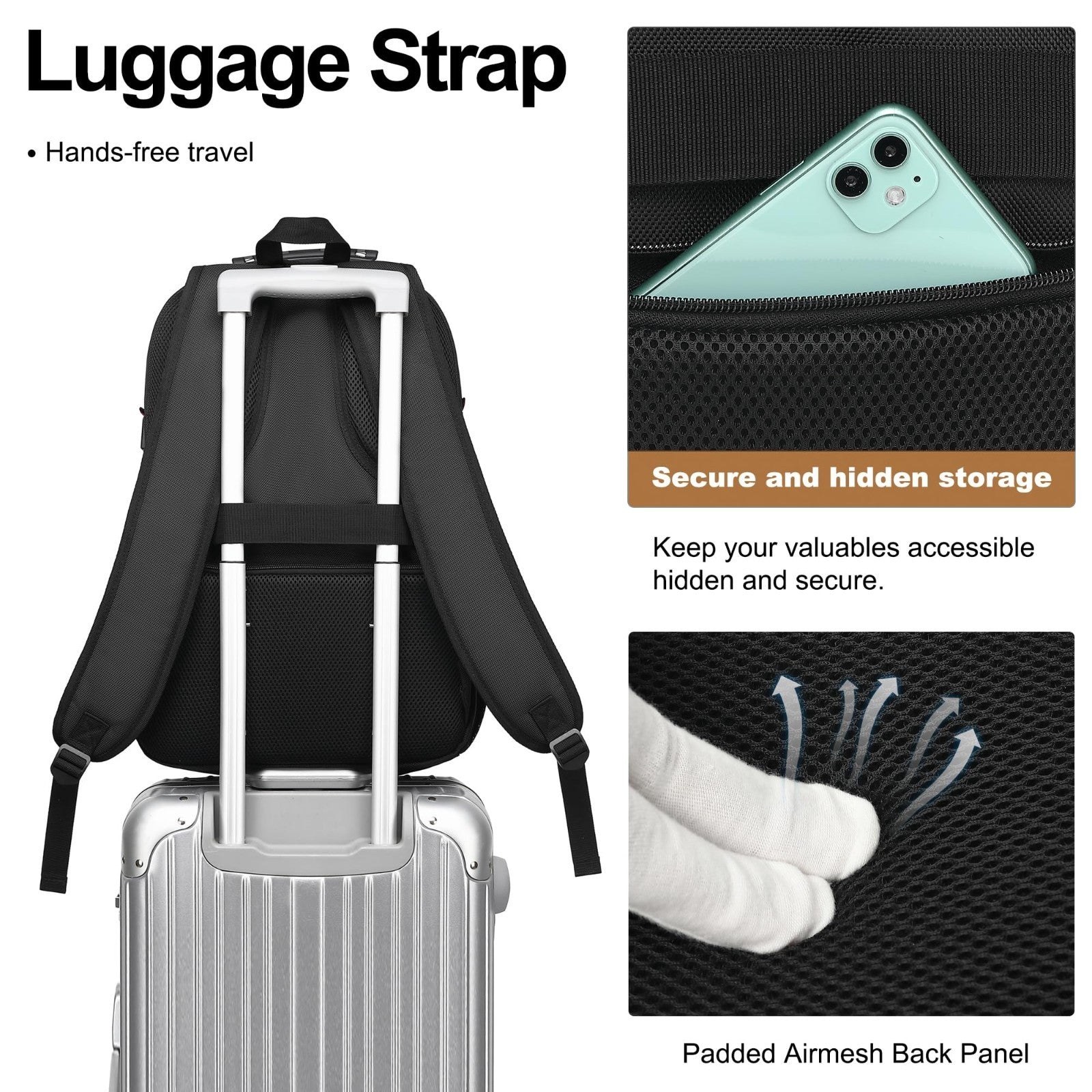 17.3" Waterproof Laptop Backpack with USB Port, Anti Theft Travel Bag for Work &3