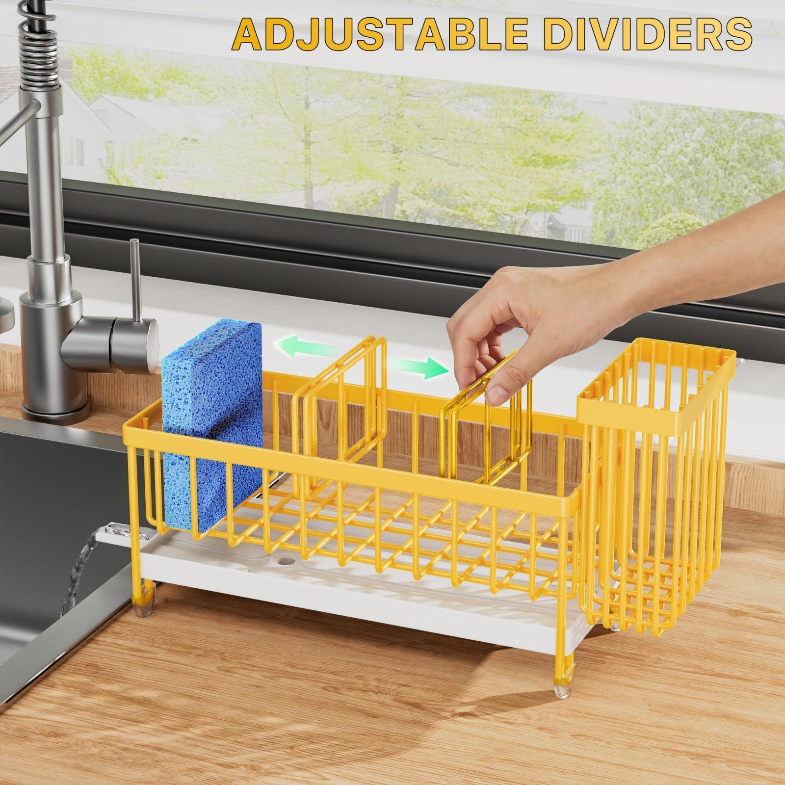 Kitchen Sink Sponge Holder Caddy Organizer, Rustproof 304 Stainless Steel, Yello2