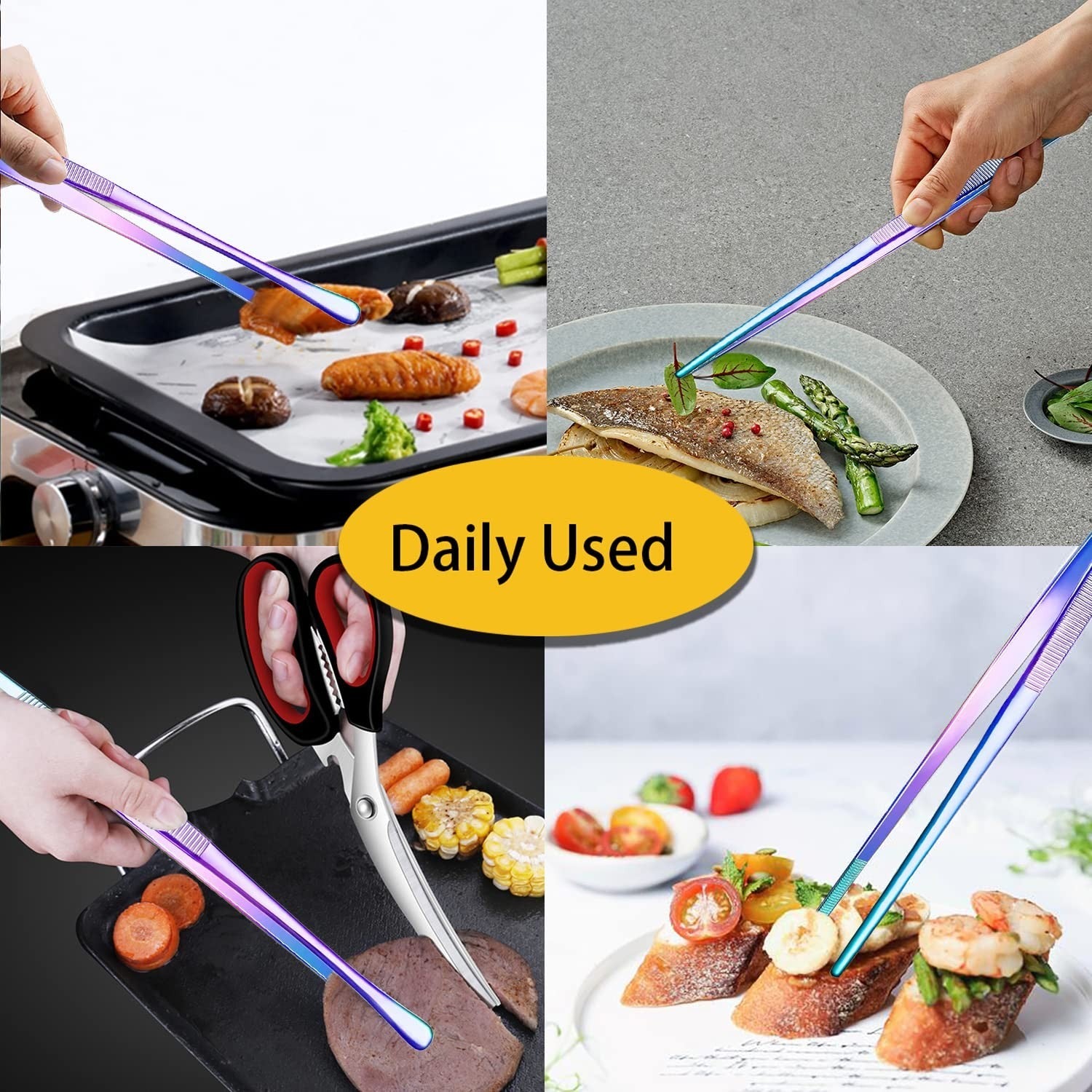 12 Inch Culinary Tweezers   2 Pcs Food Tongs Kitchen Cooking Tools (Rainbow)4