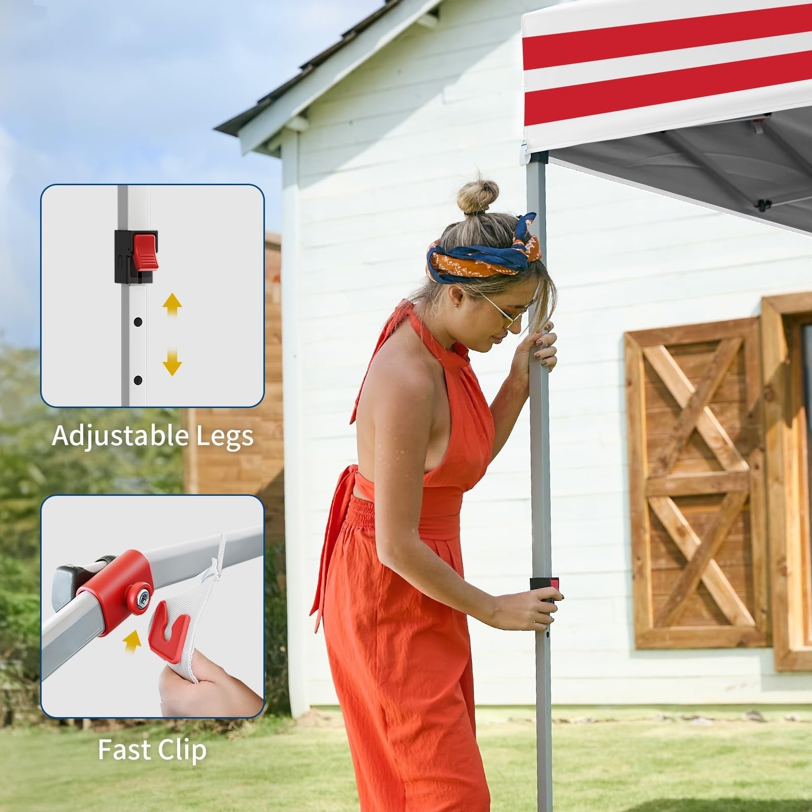 10x10 Pop Up Canopy with Side Wall, American Flag | Easy Setup Outdoor Shelter,4