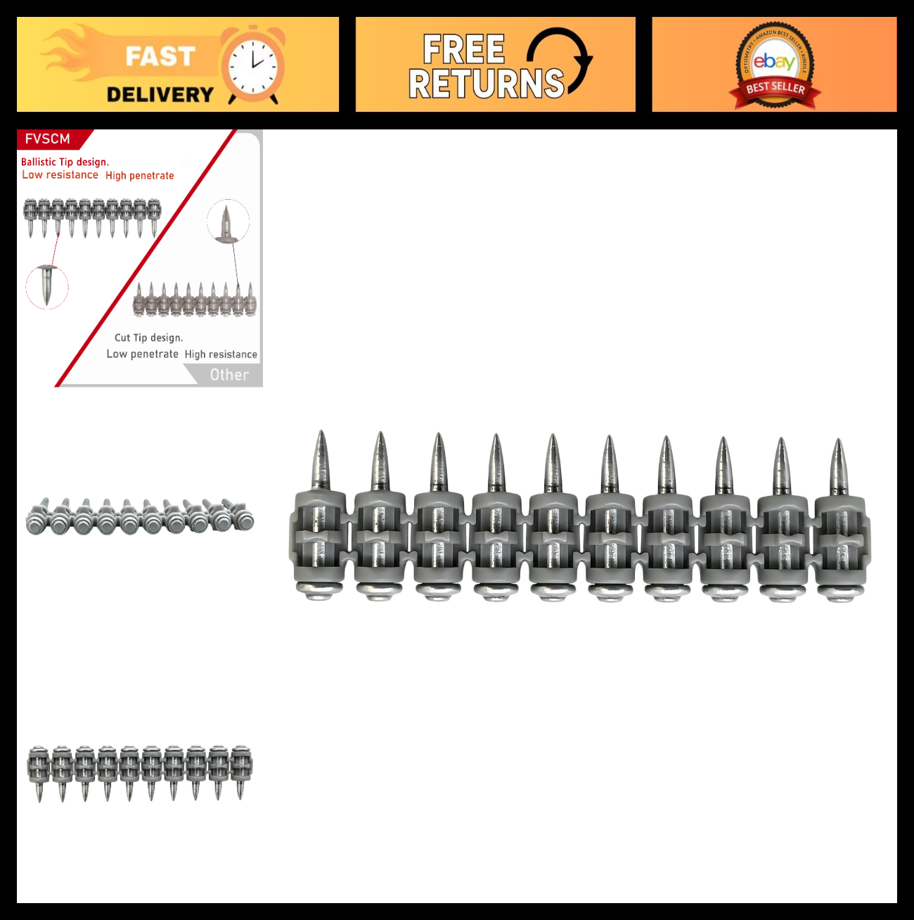 Collated Concrete Nails 3/4" - 1000pcs Full Round Head Steel Pins for Drywall &0