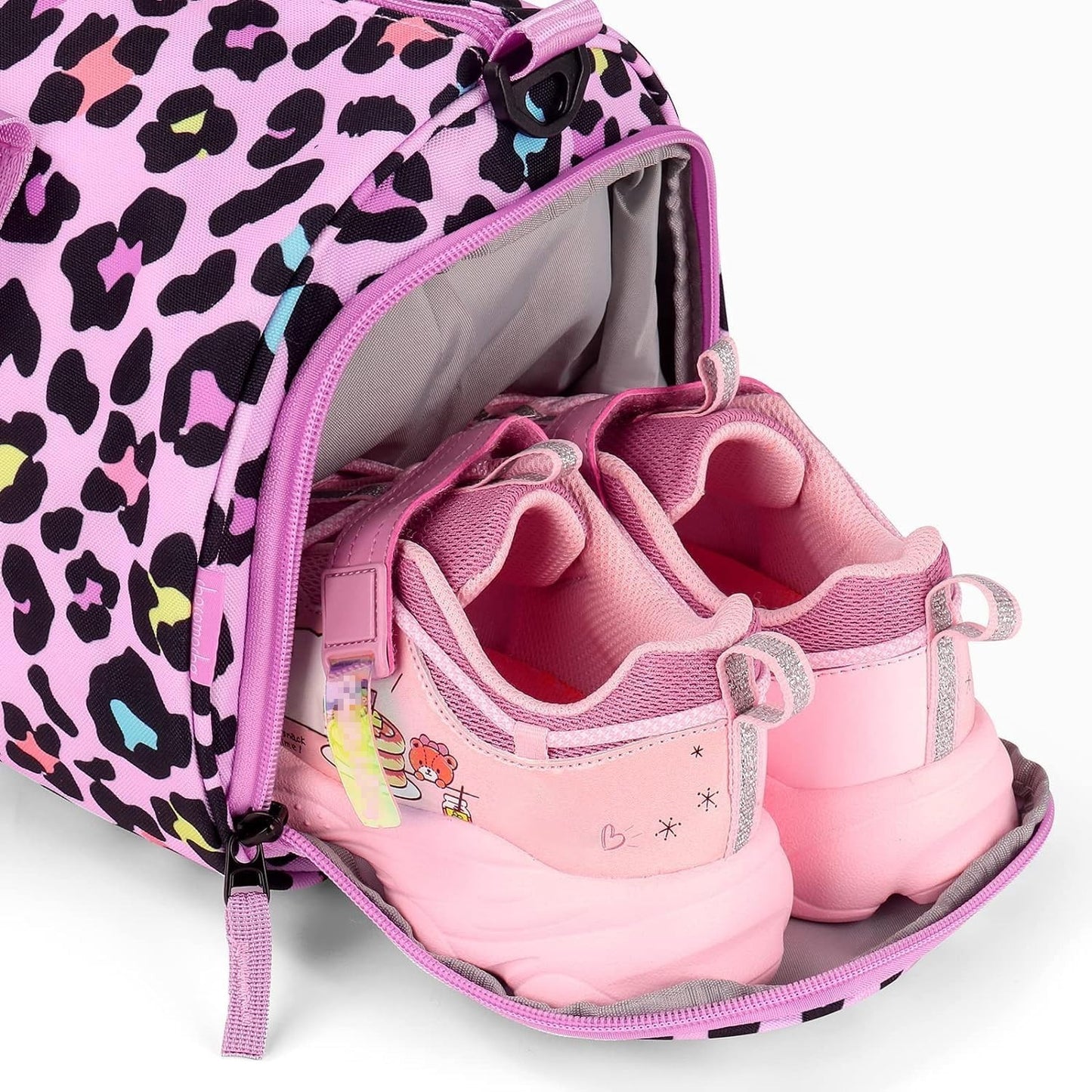 Girls Cheetah Duffle Bag - Pink Weekender Overnight Bag for Kids Ages 6-83