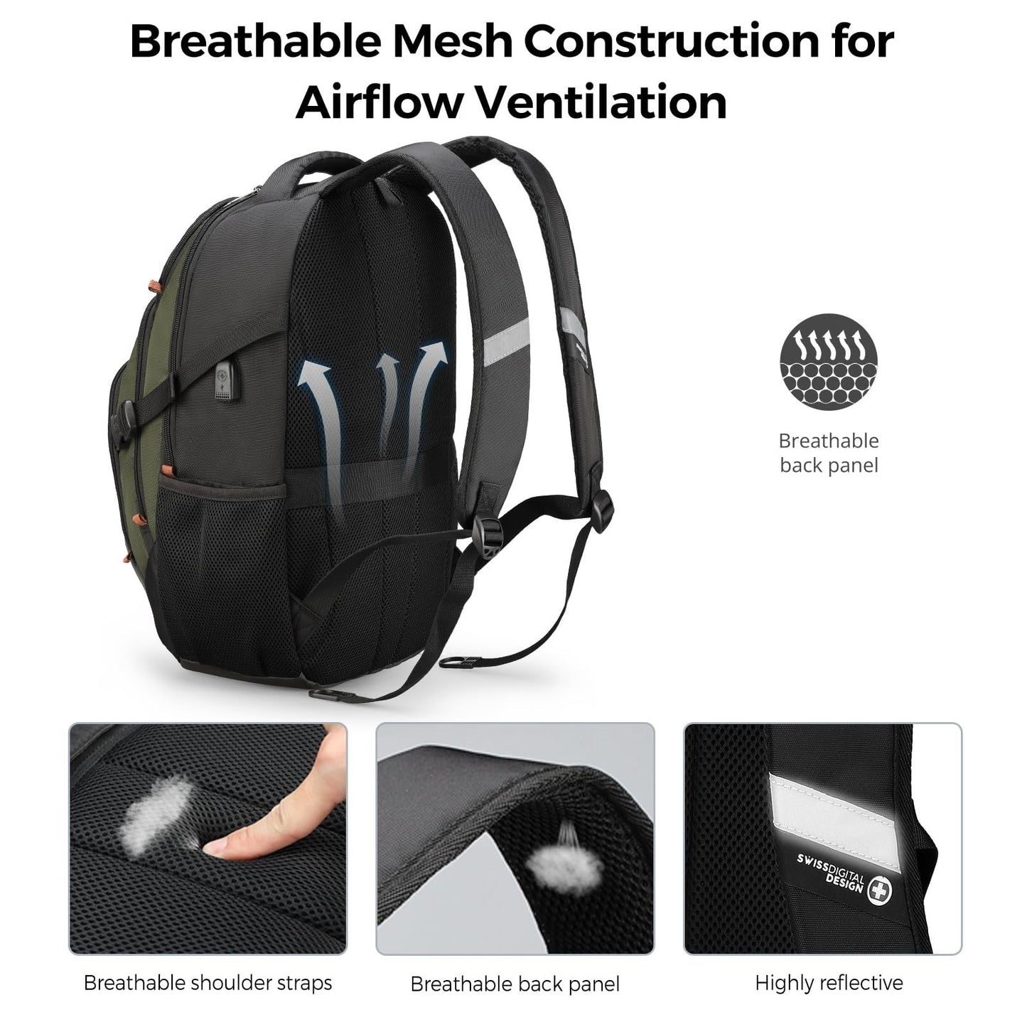 Stylish Laptop Backpack with USB Charging Port, 15.6" Travel Bag, 31L College Ru4