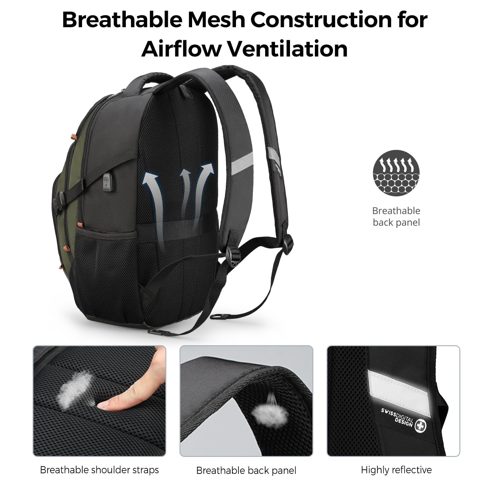 Stylish Laptop Backpack with USB Charging Port, 15.6" Travel Bag, 31L College Ru4