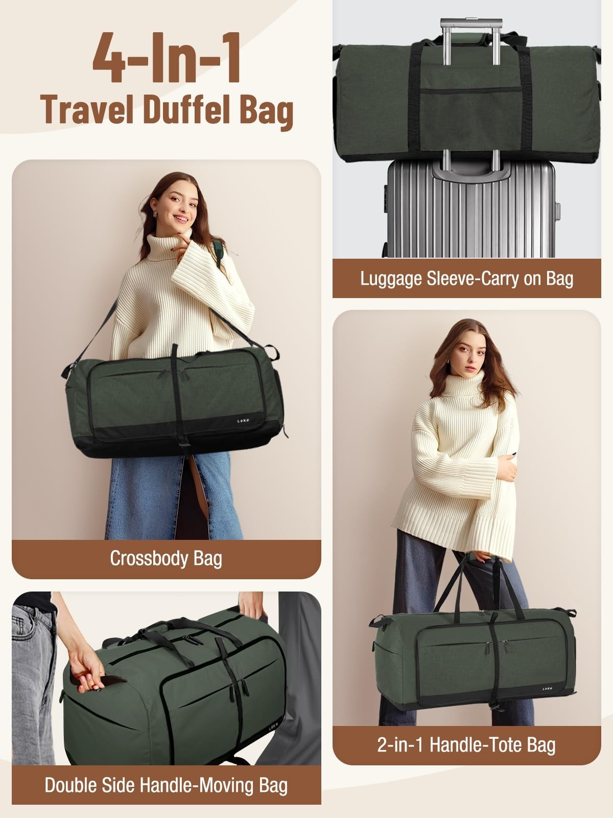 80L Foldable Travel Duffel Bag for Women - Large Weekend Carry-On with Shoe Comp4