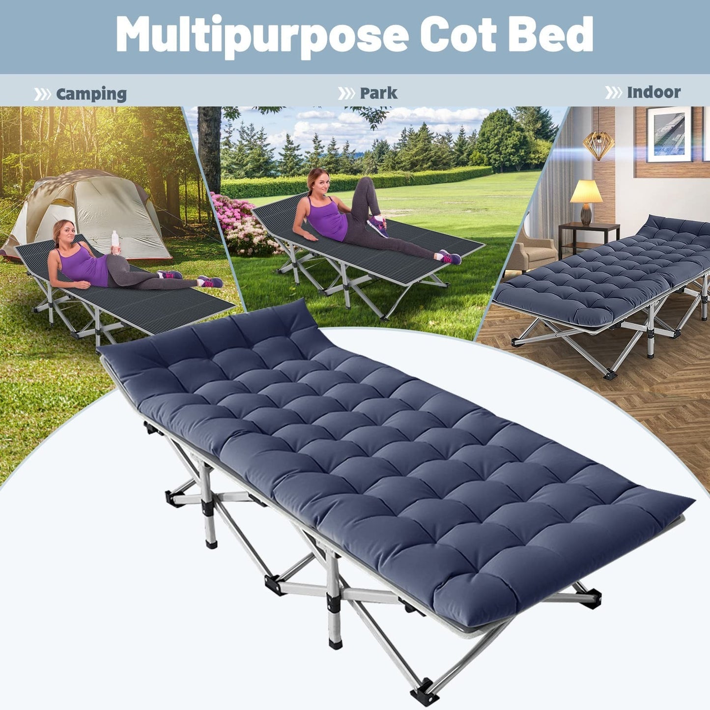 Folding Camping Cot for Adults, 28" Wide, 880lbs Capacity, Padded Mat & Carry Ba3