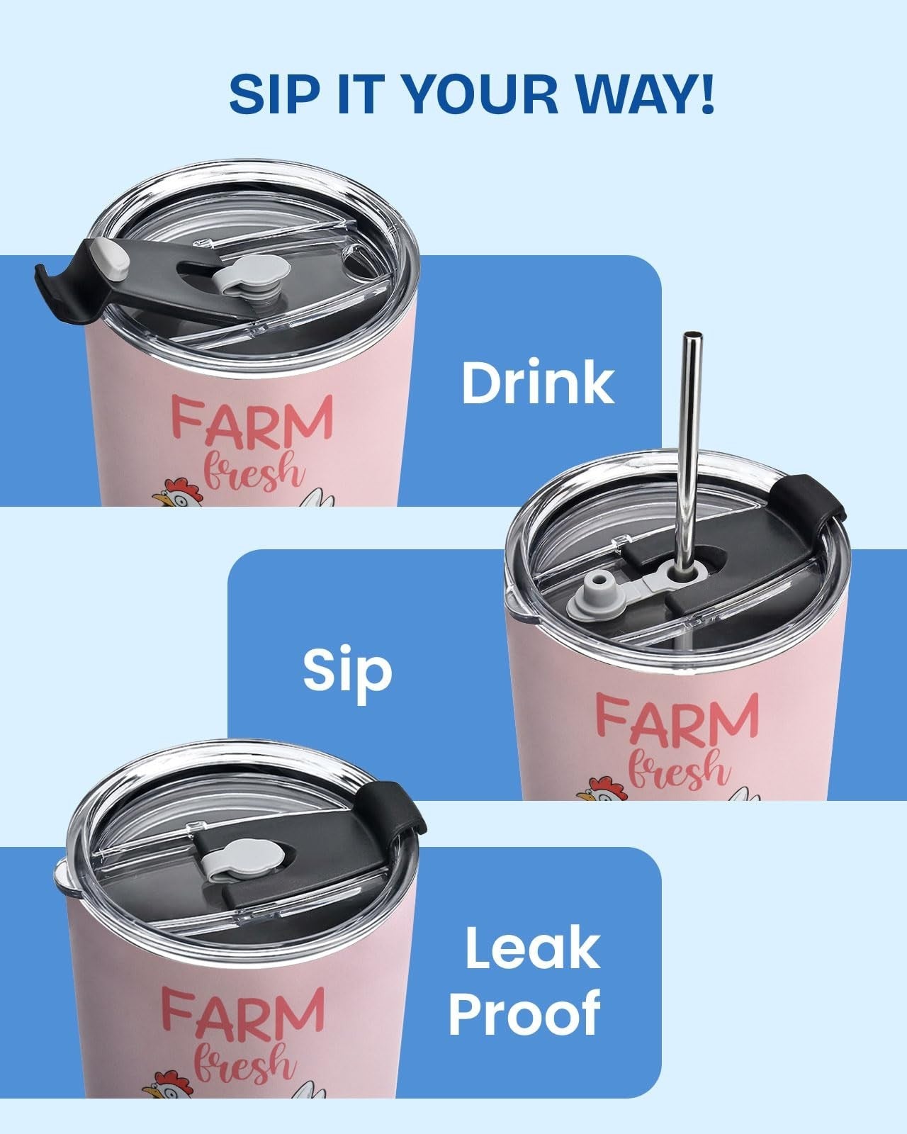 Funny Chicken Tumbler 20oz Insulated Travel Mug with Lid   Cute Farmhouse Gift f3