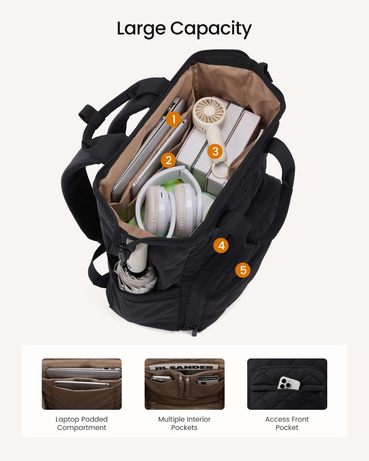 Stylish 15.6" Laptop Backpack for Women, Work Bag, Travel, Black, Durable & Spac4