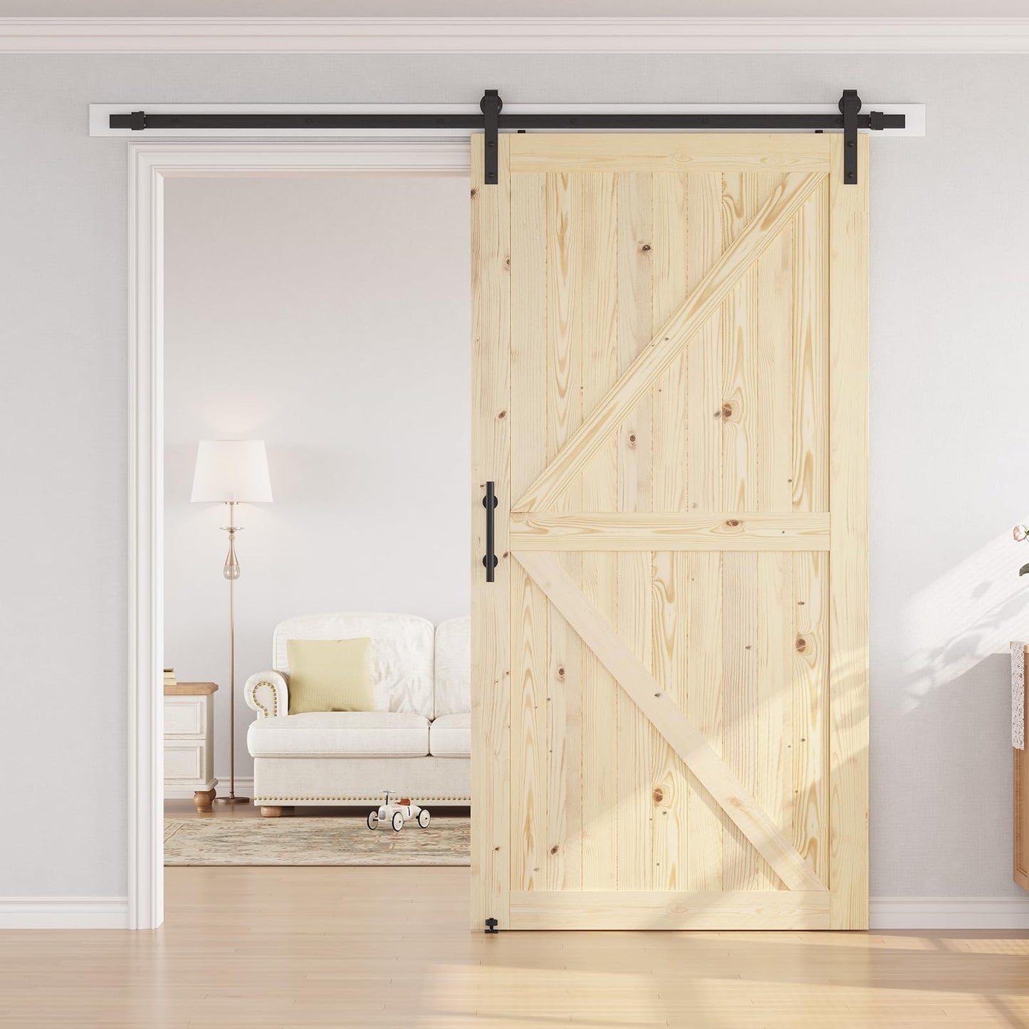 48"x96" Sliding Barn Door with 8ft Hardware Kit   Unfinished Solid Spruce, DIY,2