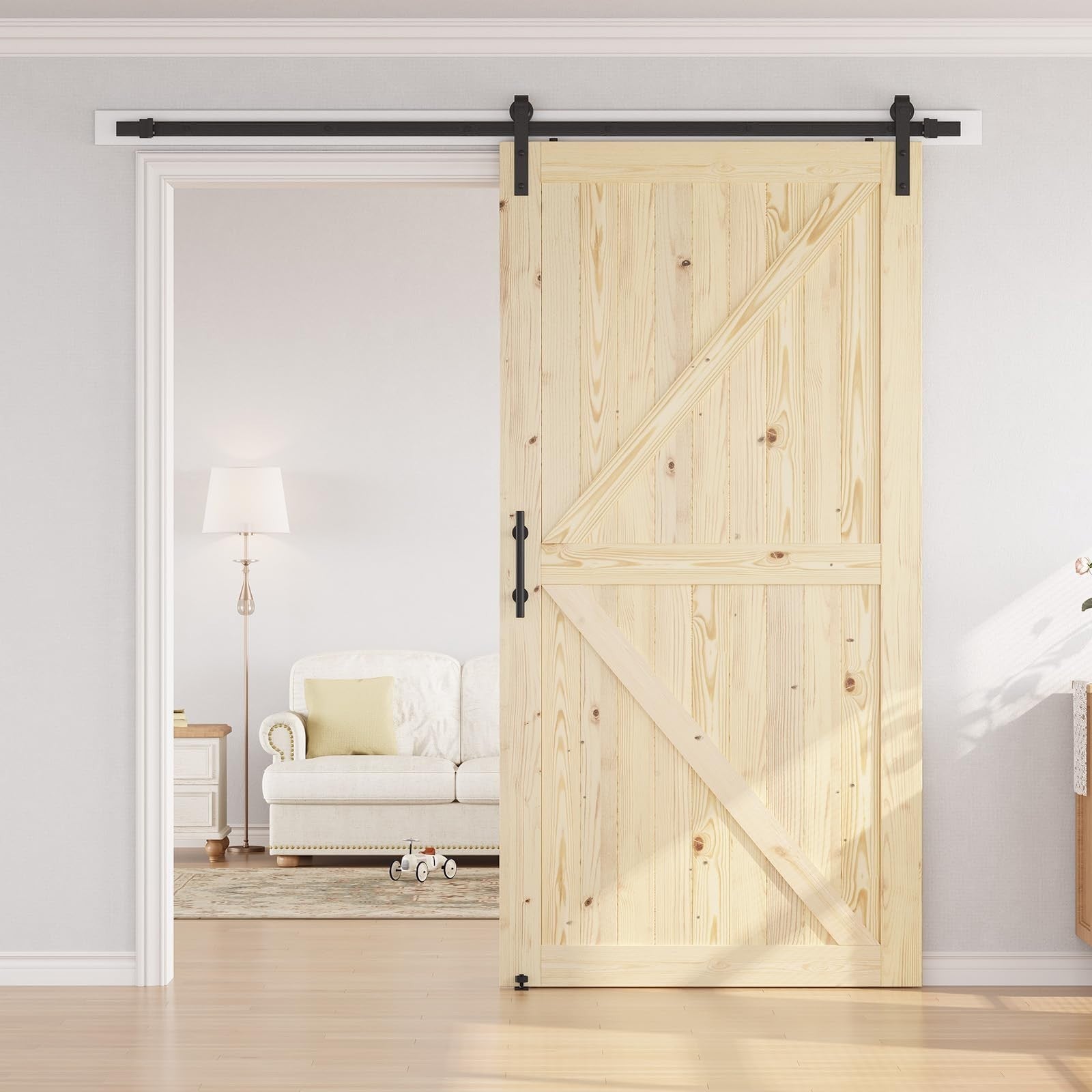 48"x96" Sliding Barn Door with 8ft Hardware Kit   Unfinished Solid Spruce, DIY,2