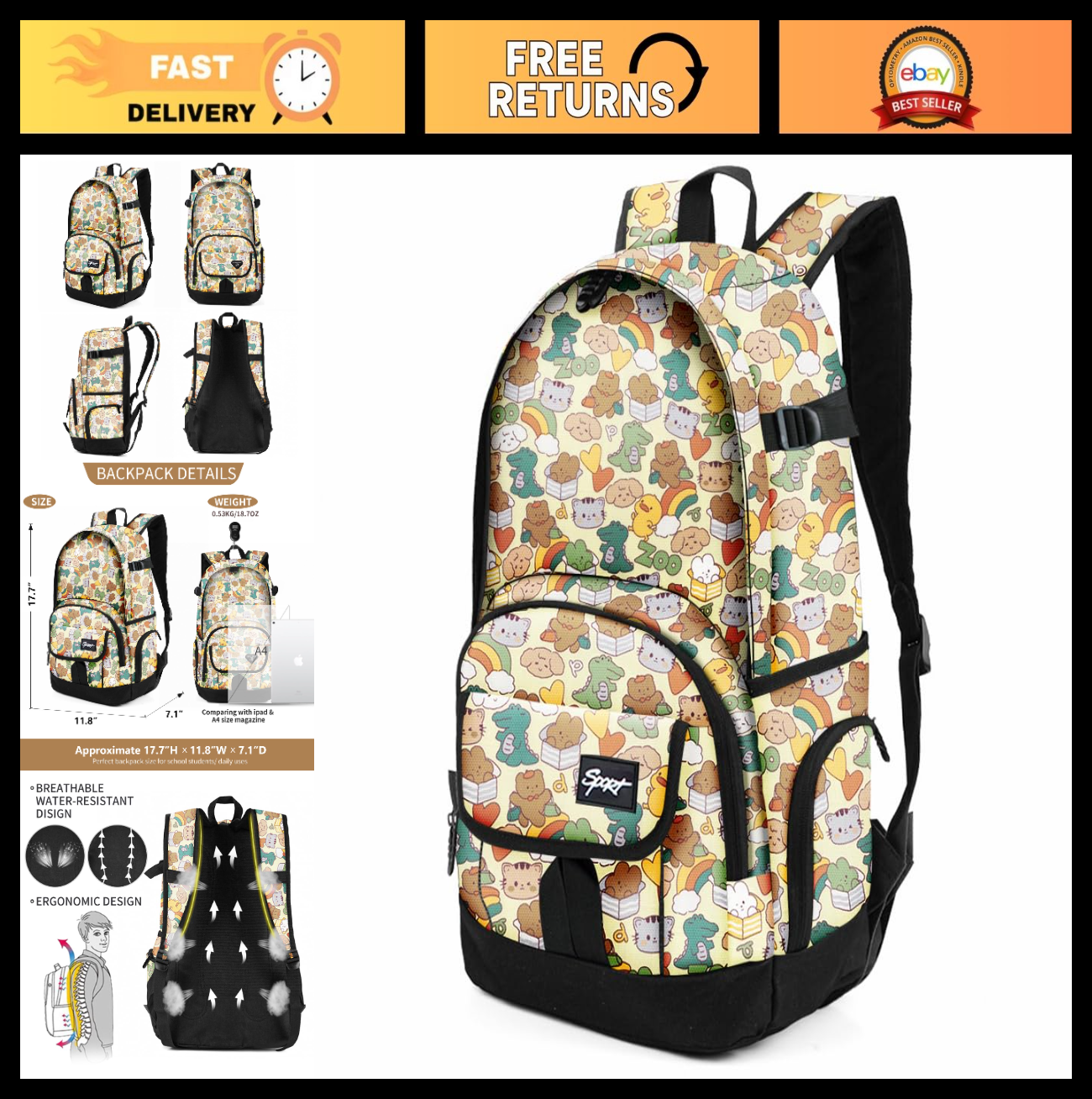 Lightweight School Backpack Travel Bag for Men & Women   College & Travel Use0