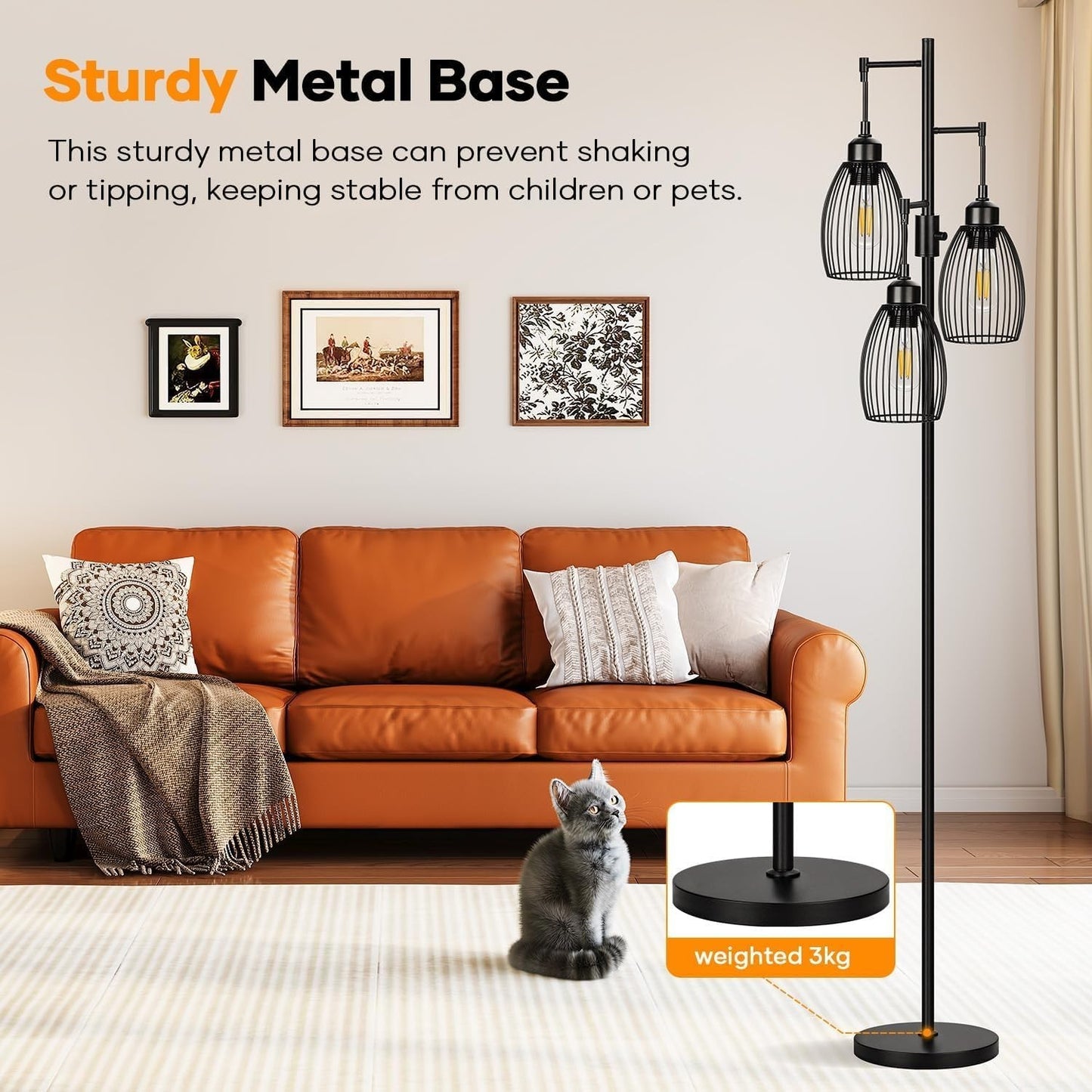 Dimmable Floor Lamp with 3 LED Edison Bulbs, Industrial Farmhouse Design for Liv5