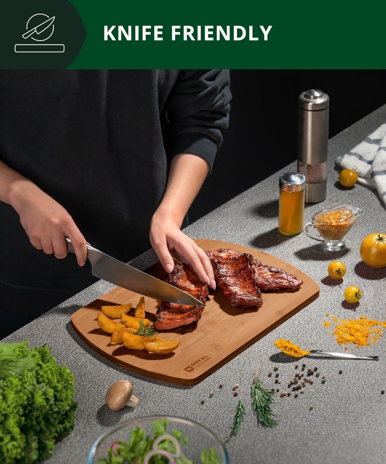 Wooden Cutting Boards Set for Kitchen   Bamboo Meal Prep & Serving Board with Ju5