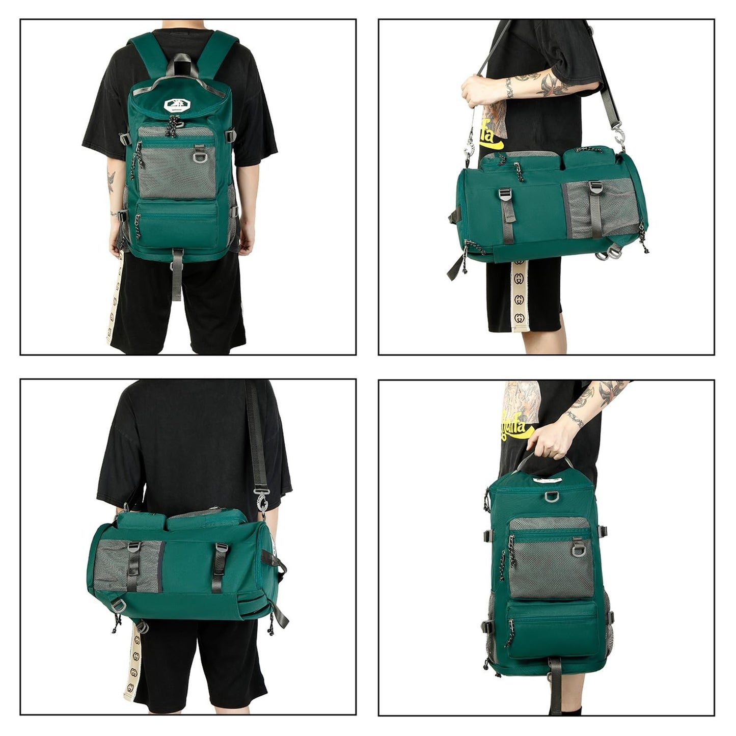 Waterproof Gym Duffel Backpack with Shoe Compartment, 4 Carry Methods, Sports &4