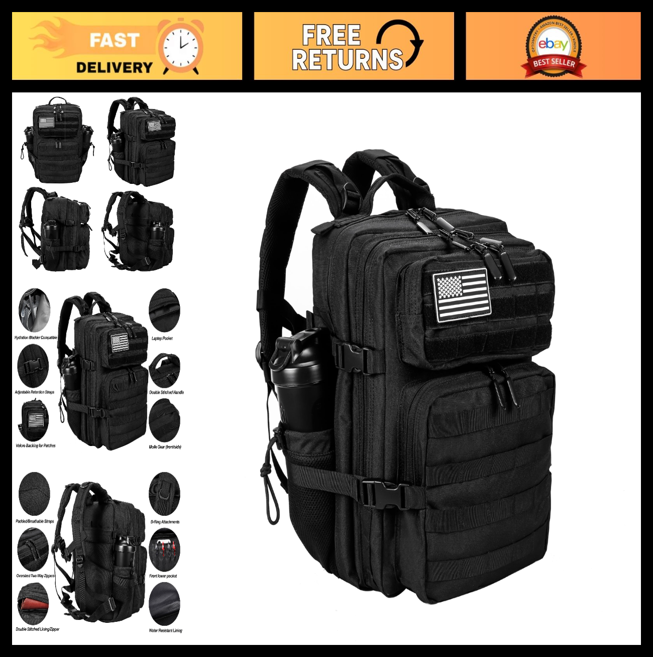 Tactical Military Backpack 25L/35L Army Assault Pack Rucksack with Water Bottle0